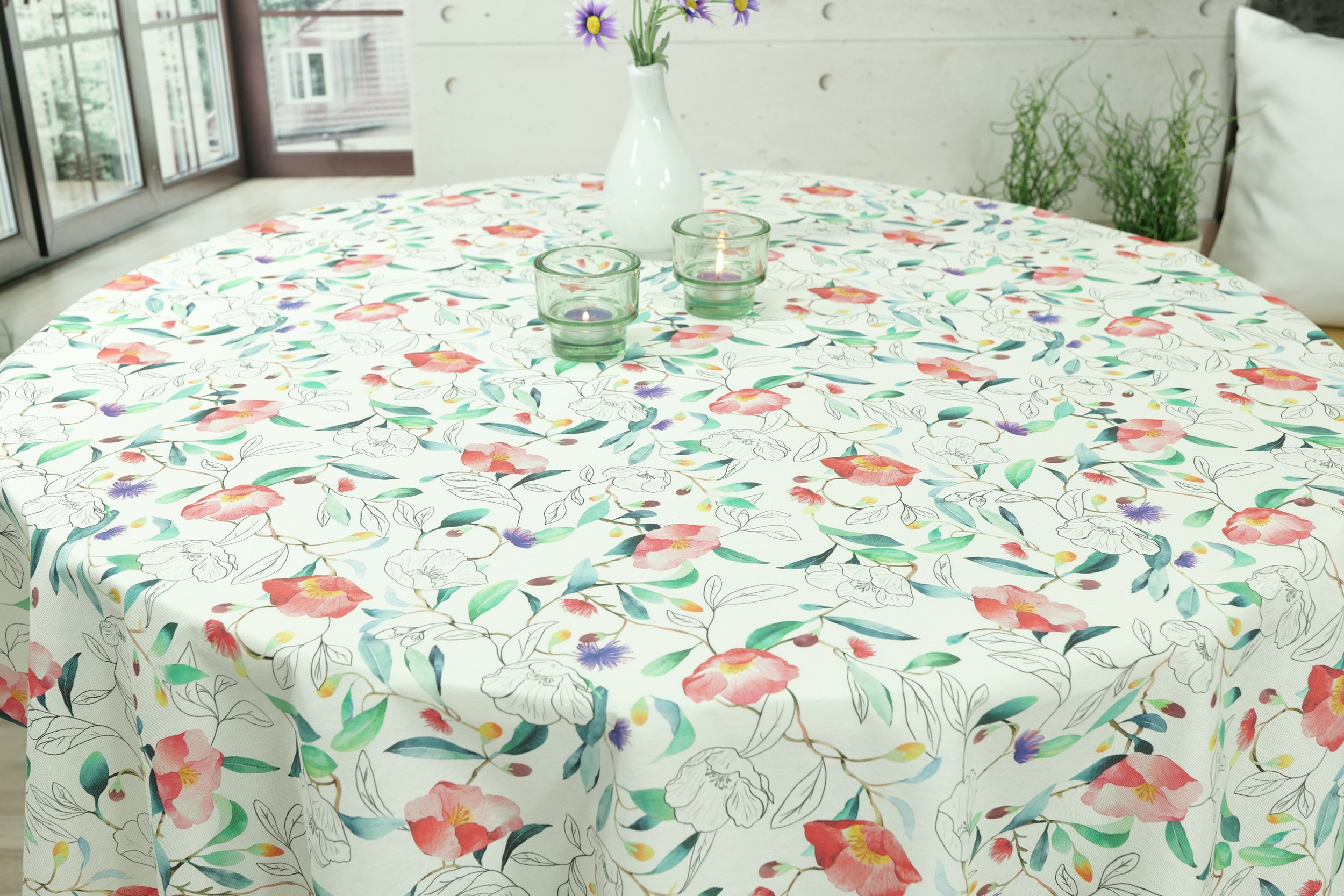 Abwaschbare Tischdecke Muster Blumen Paola ab 80 cm bis 200 cm RUND