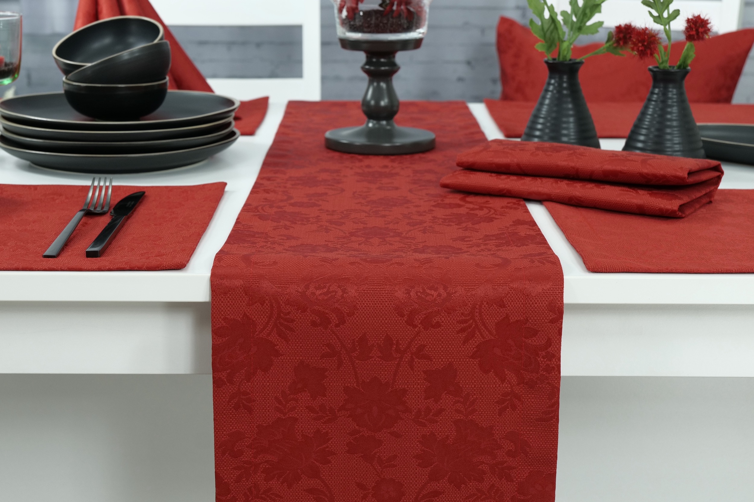 Tischläufer mit Fleckschutz Evita Rot Ranke Breite 25 cm