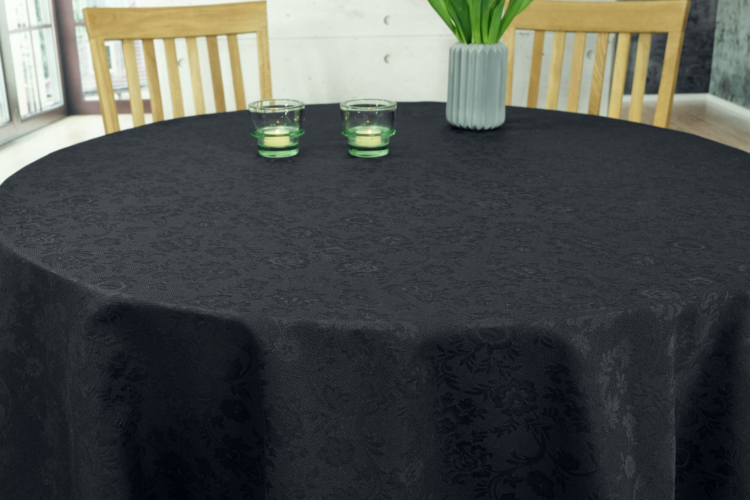 Tischdecke mit Fleckschutz Evita Schwarz Ranke ab 80 cm bis 200 cm RUND
