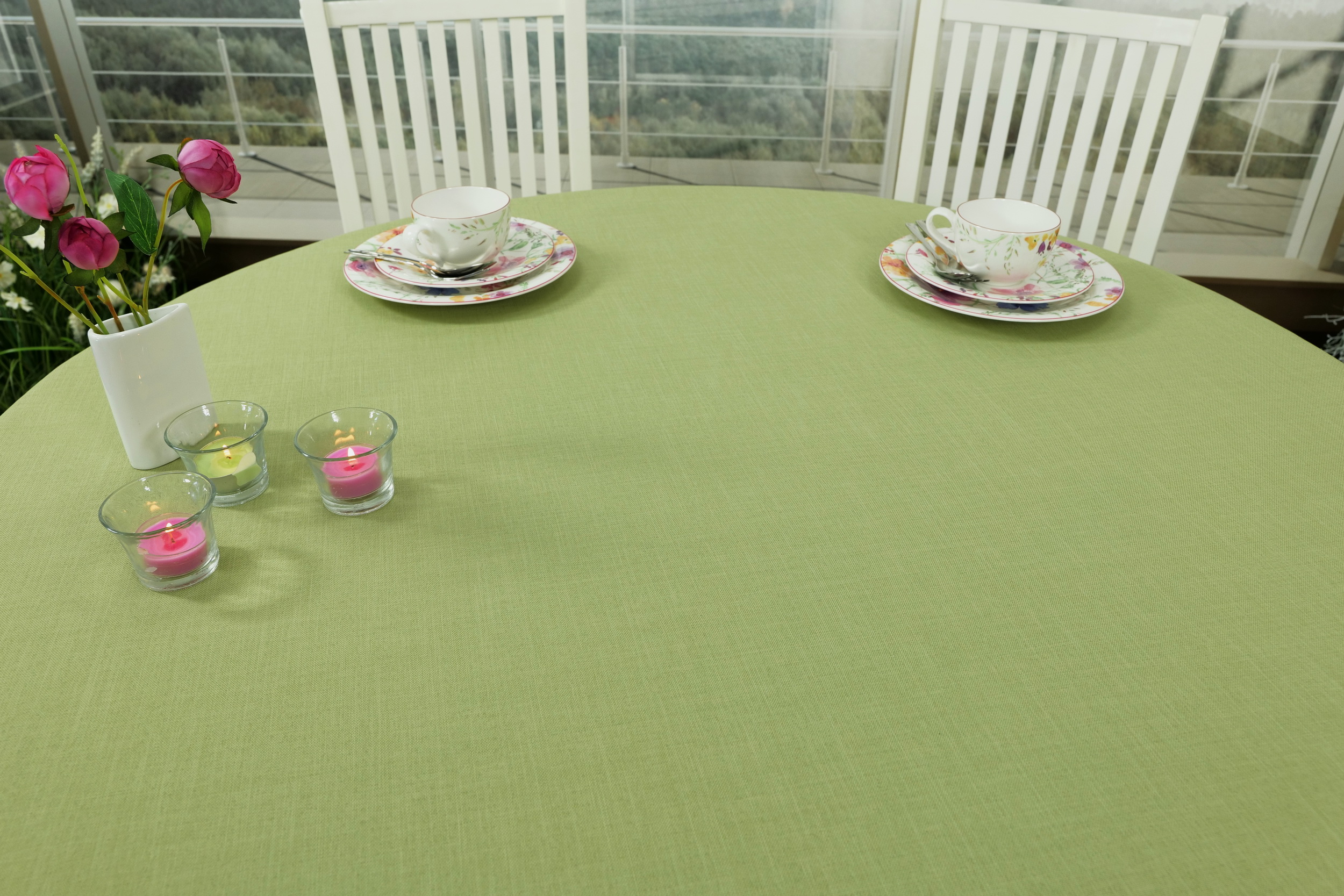 Tischdecke mit Fleckschutz Apfelgrün uni Leinenoptik Valerie Breite 120 cm OVAL