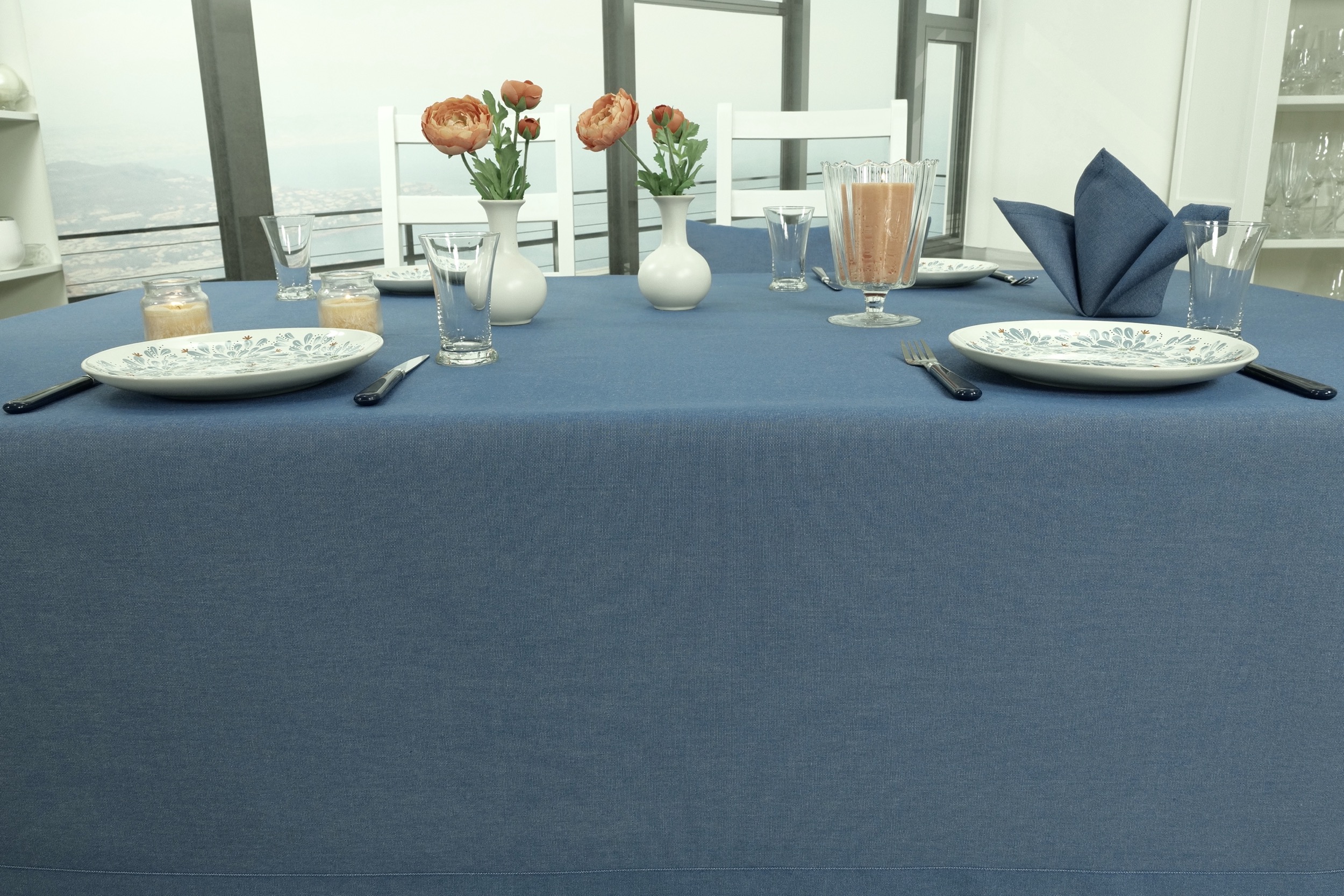 Tischdecke mit Fleckschutz Blau uni Outside Breite 100 cm