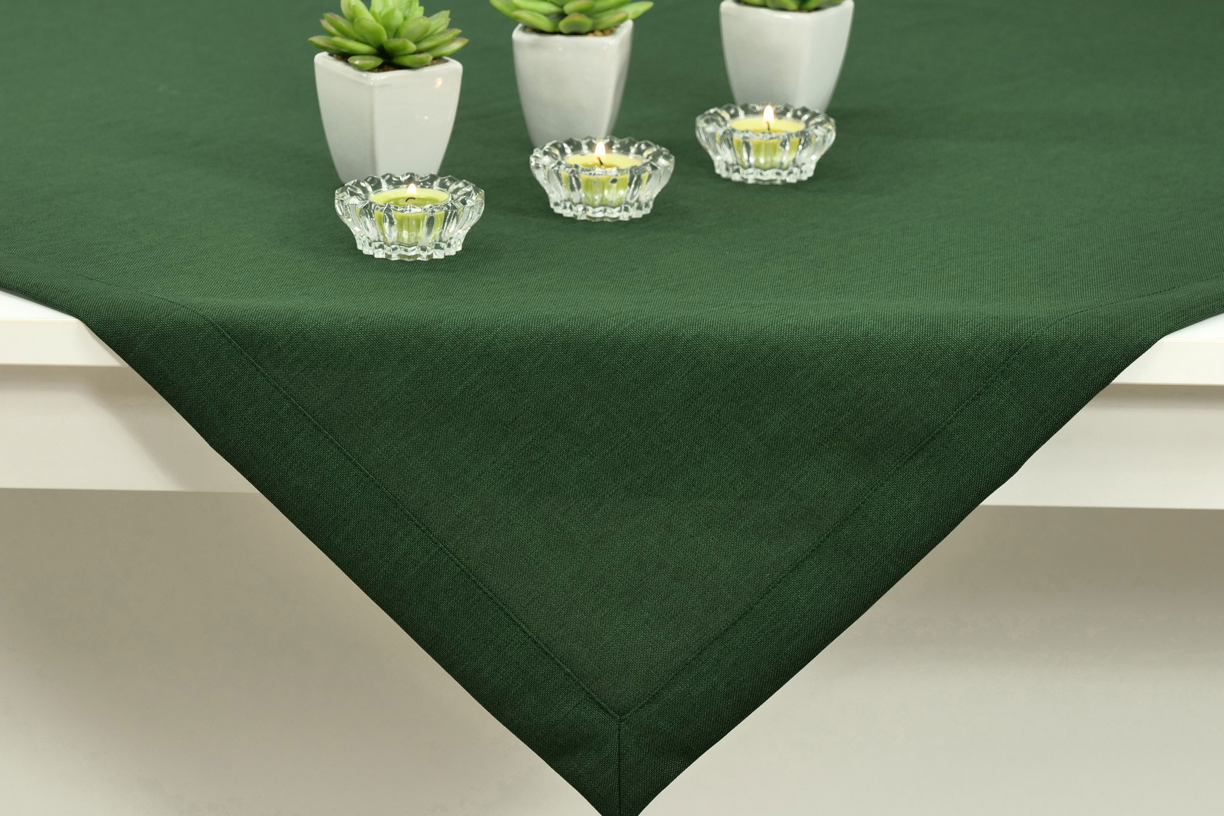 Tischdecke mit Fleckschutz Tannengrün Uni Leinenoptik Valerie ab 80x80 cm - 200x200 cm QUADRATISCH