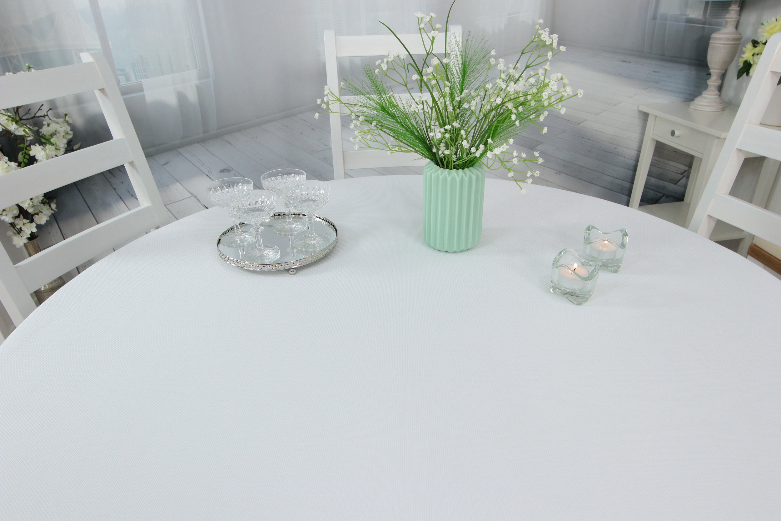 Tischdecke Weiß feines Muster Bonita OVAL Größe 140x180 cm