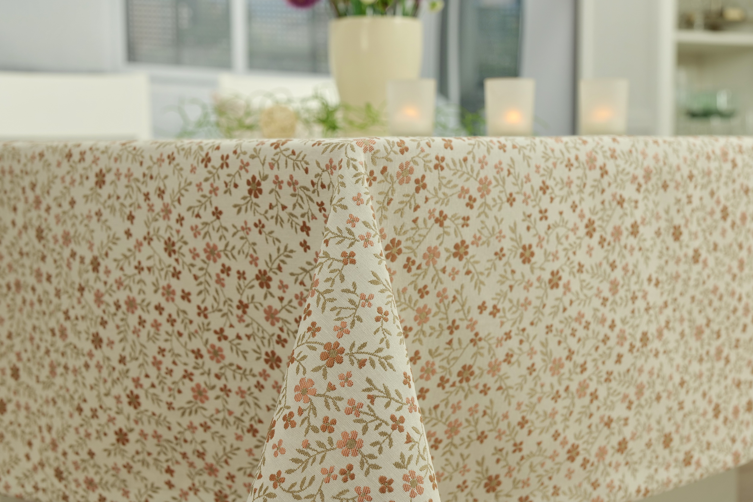 Tischdecke gemustert Blumen Rotgold Fiorito Breite 100 cm