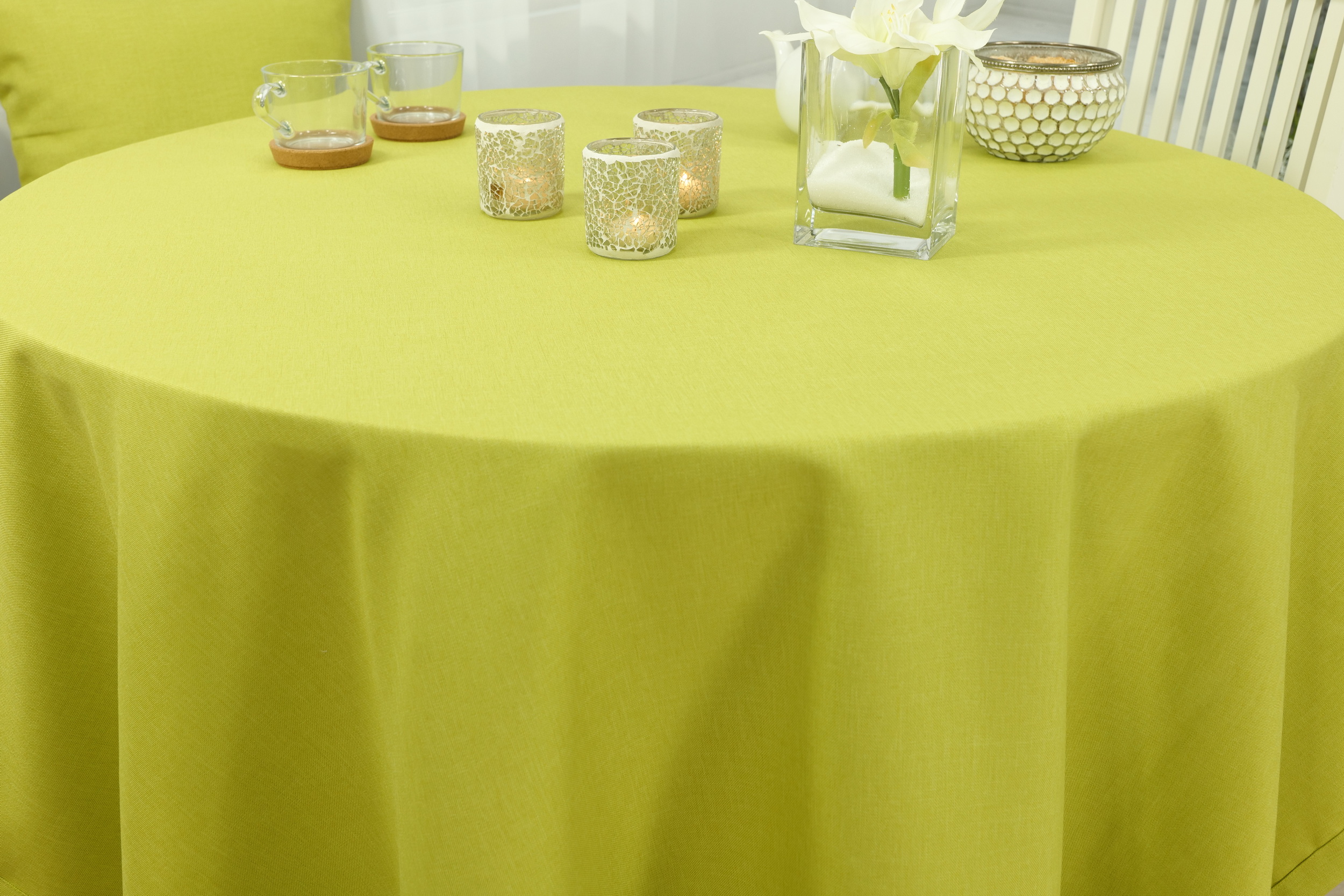 Tischdecke mit Fleckschutz Frühlingsgrün Uni Leinenoptik Valerie ab 80 cm bis 200 cm RUND