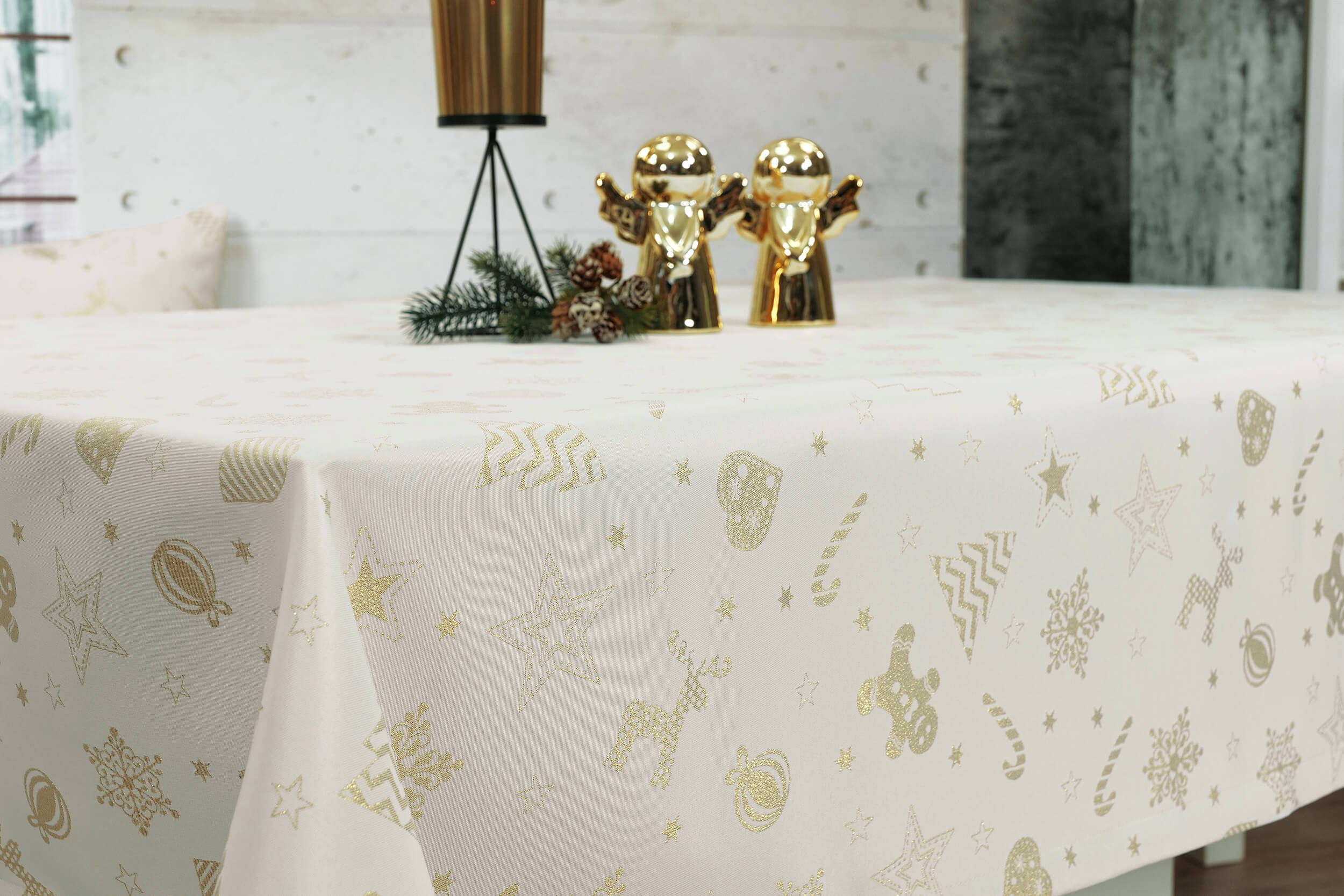 Tischdecke Weihnachten Muster Gold Dorados Breite 140 cm