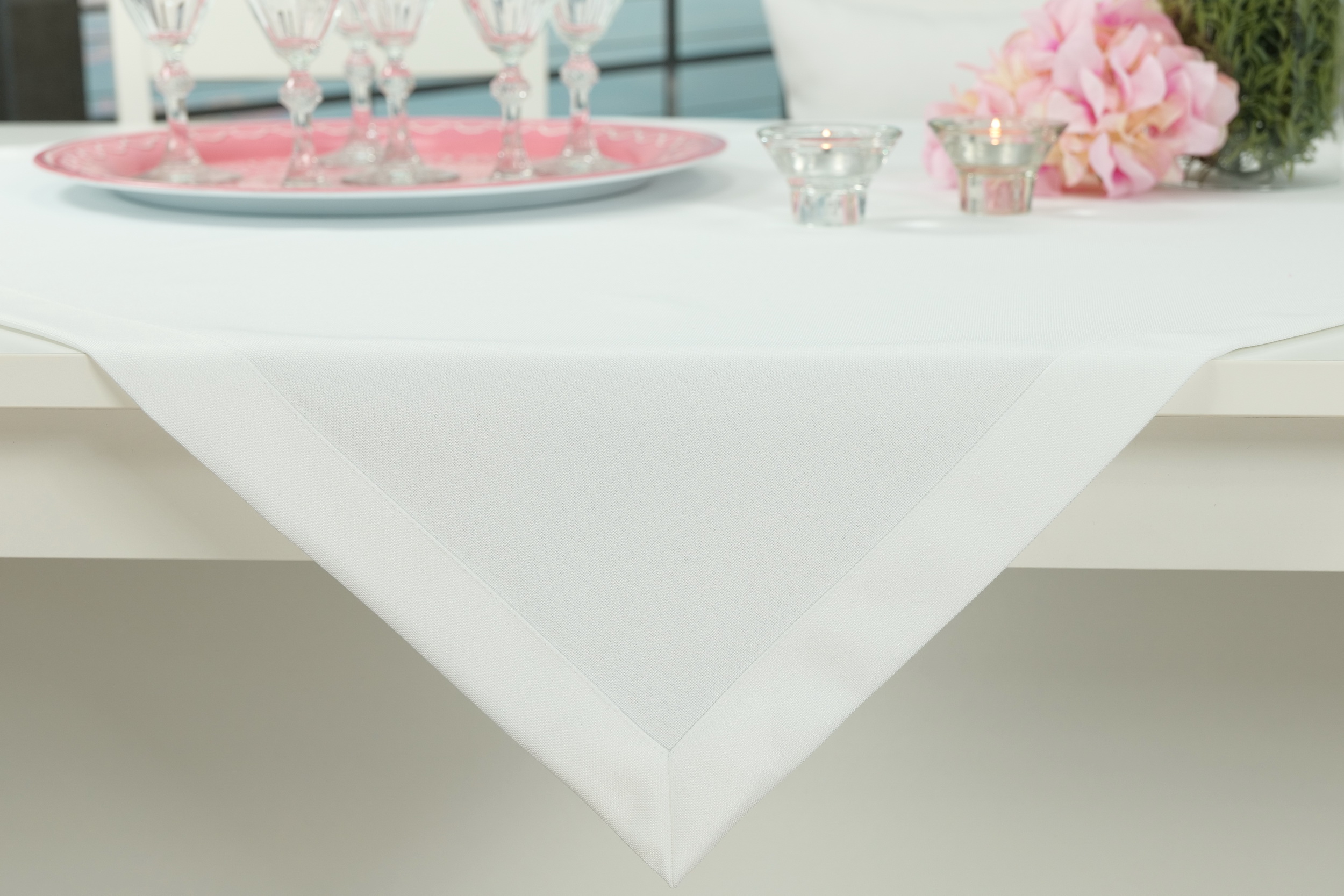 Edle Tischdecke Weiß einfarbig Peony ab 80x80 cm - 200x200 cm QUADRATISCH