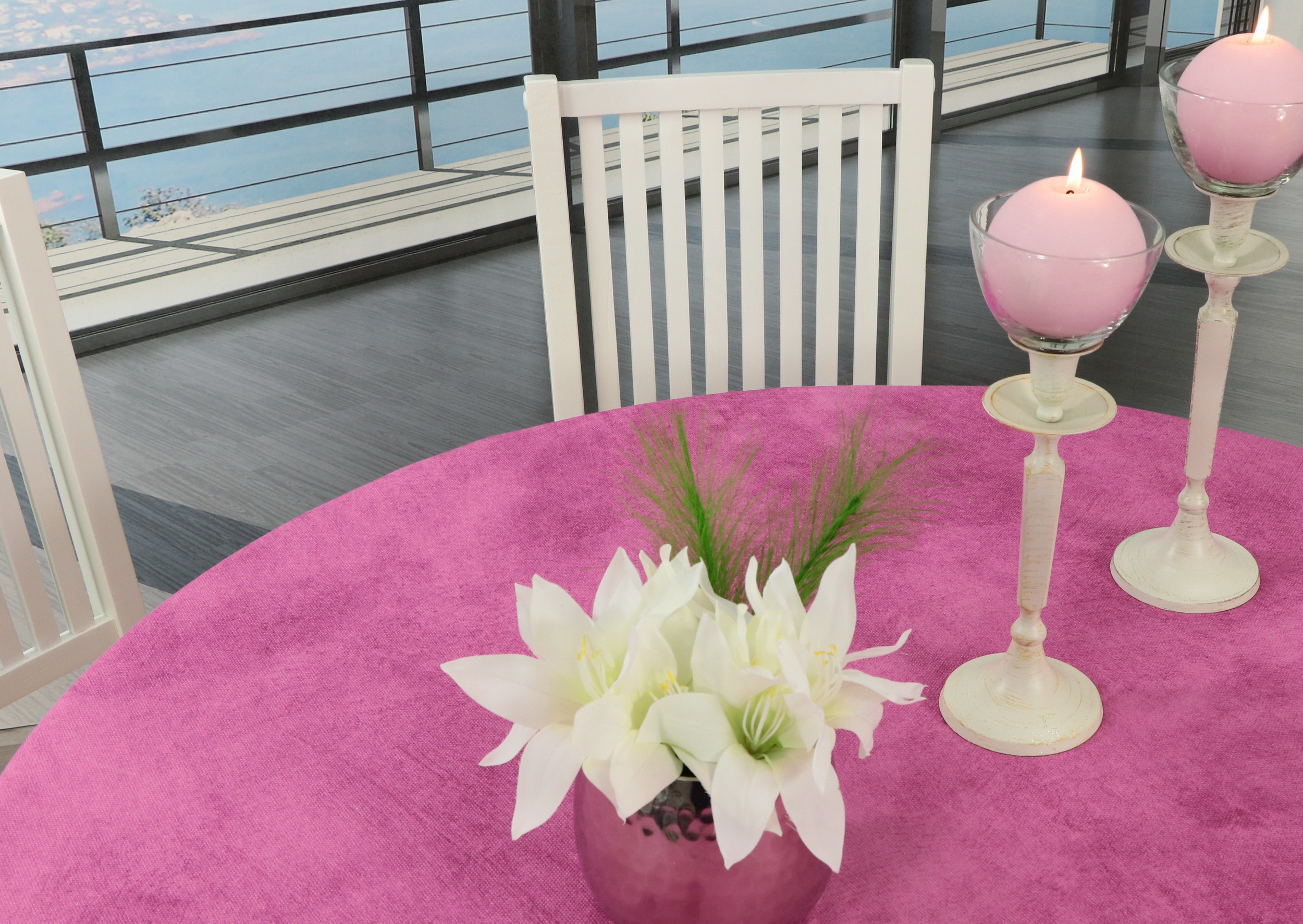 Garten Tischdecke mit Fleckschutz Perl Pink uni Breite 140 cm OVAL