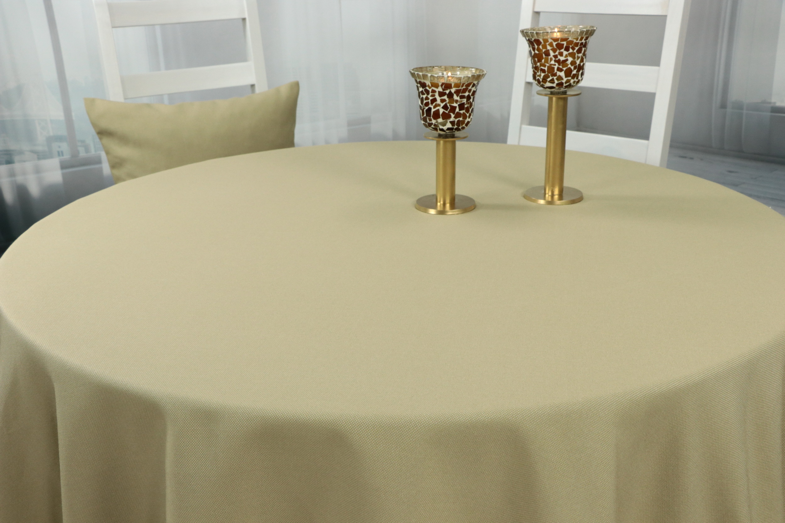 Tischdecke mit Fleckschutz Beige uni Liberas ab 80 cm bis 200 cm RUND