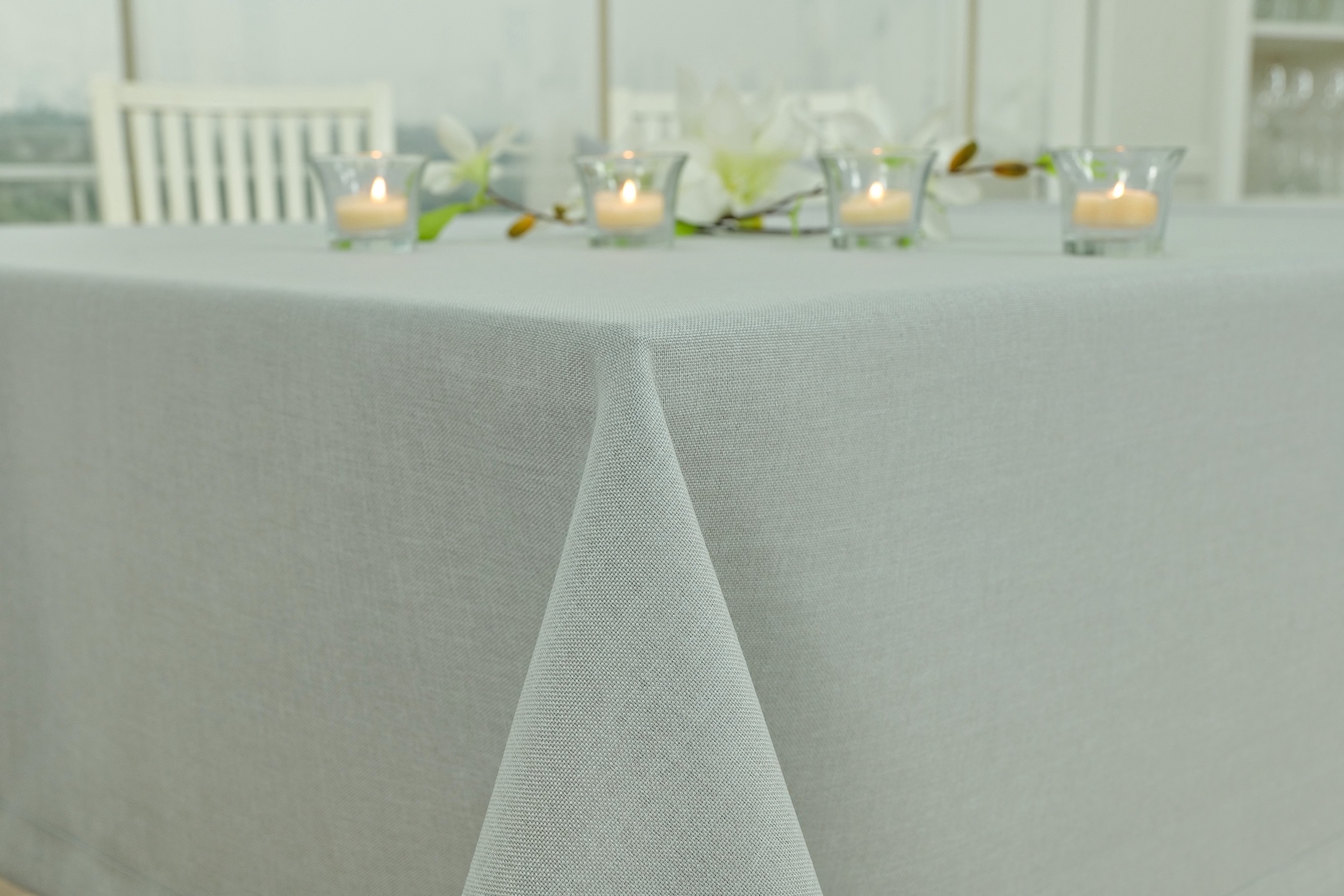 Tischdecke mit Fleckschutz Grau uni Leinenoptik Valerie Breite 180 cm