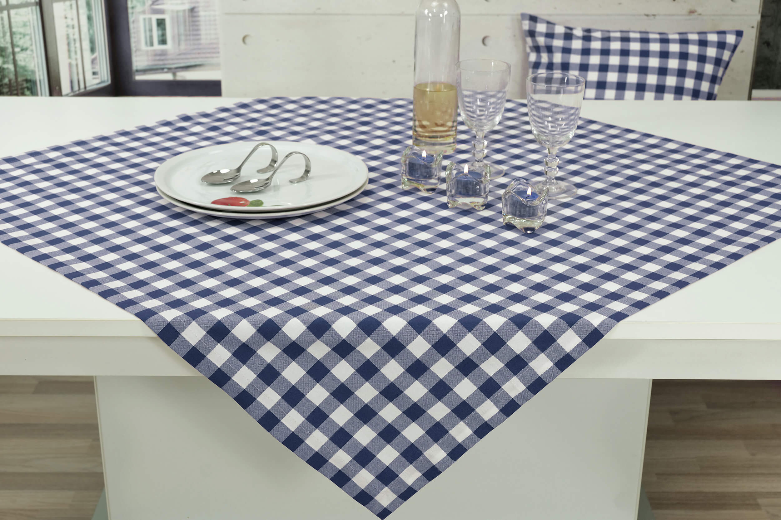 Karierte Tischdecke Blau Weiß Cuadros ab 80x80 cm – 150x150 cm QUADRATISCH