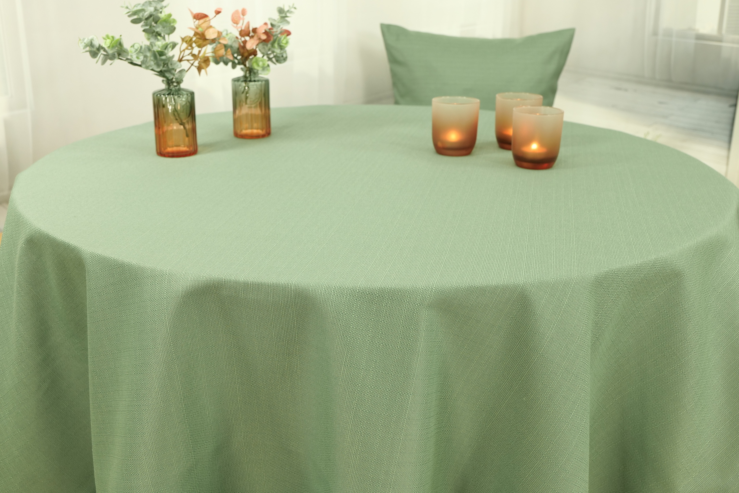 Tischdecke mit Fleckschutz Evita Khaki Uni ab 80 cm bis 200 cm RUND