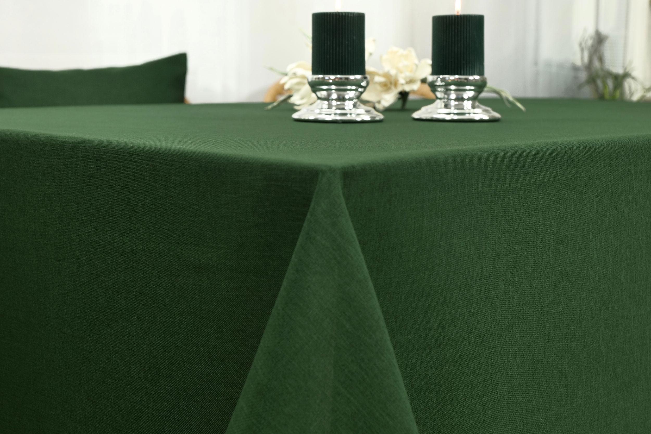 Tischdecke mit Fleckschutz Tannengrün Uni Leinenoptik Valerie Breite 100 cm