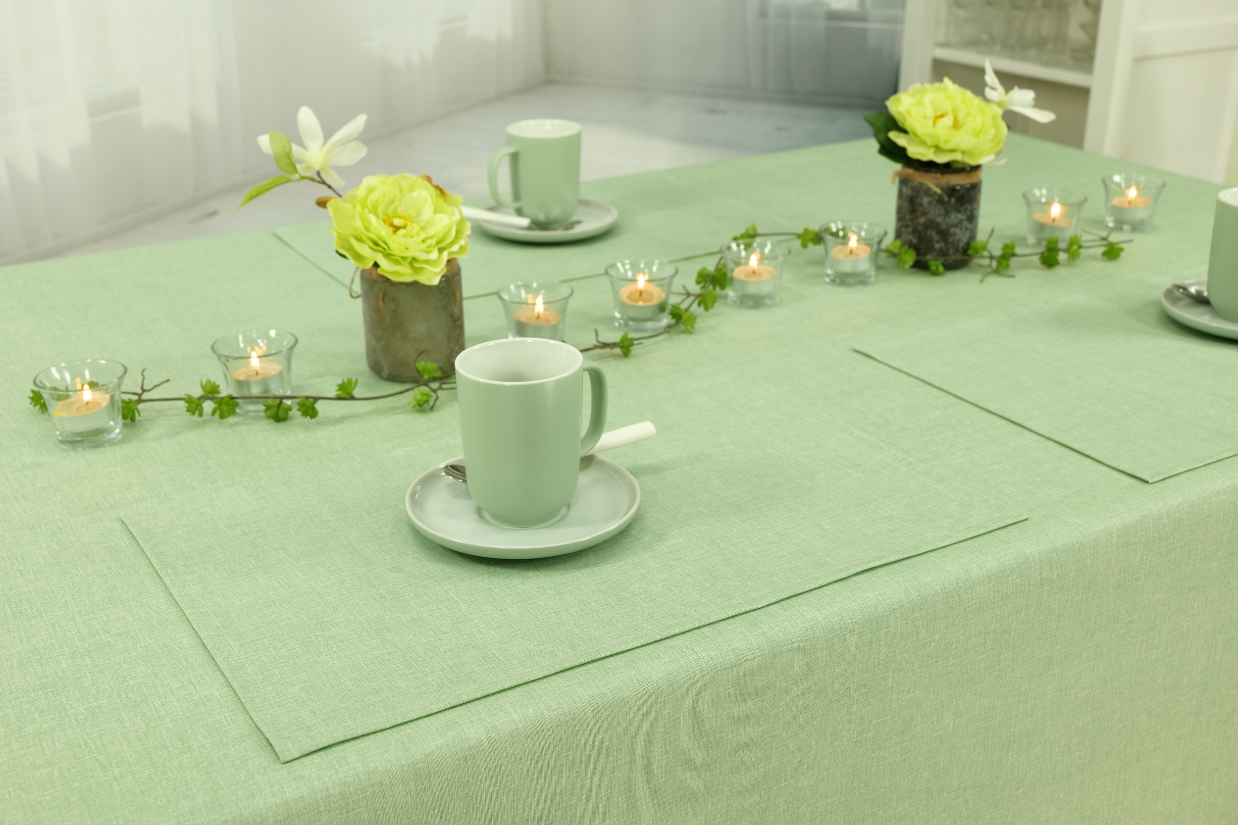 Tischdecke abwaschbar Pistaziengrün uni Tessa Breite 100 cm