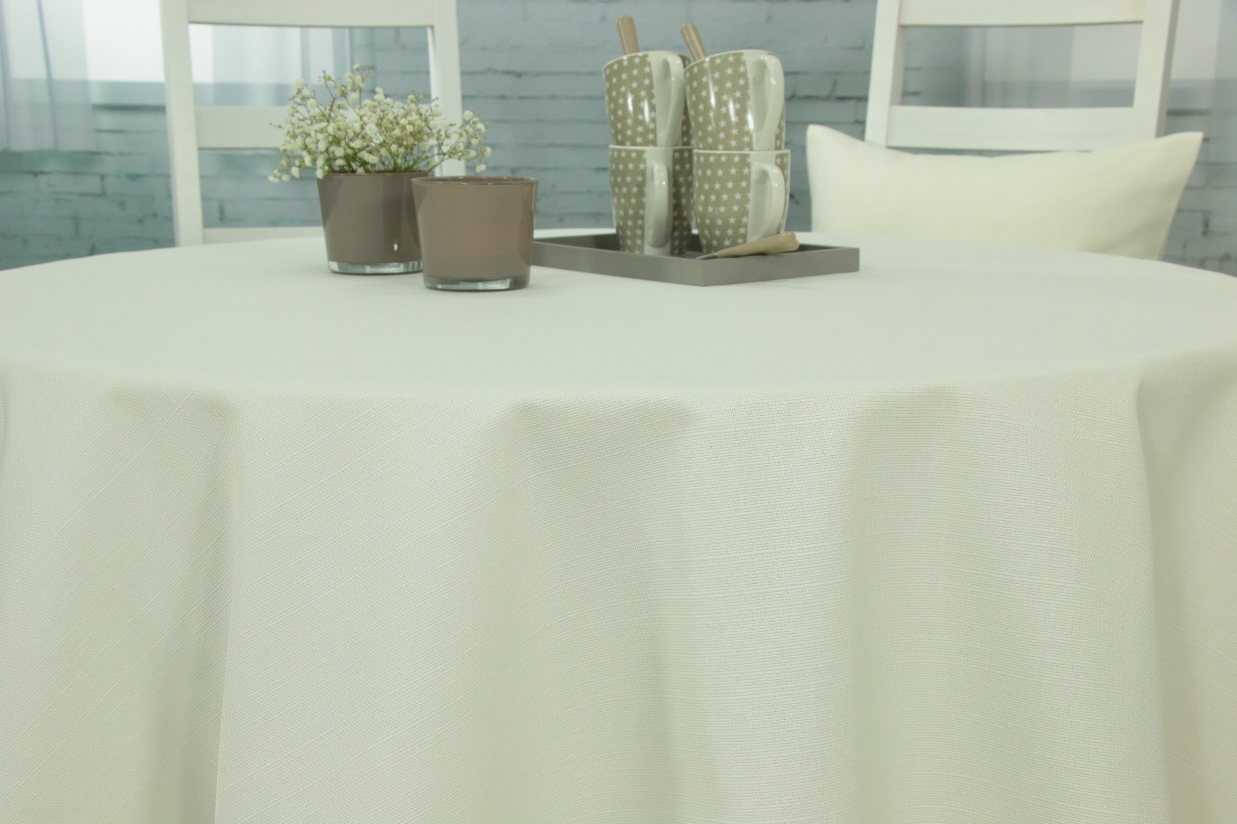 Tischdecke mit Fleckschutz Evita Perlcreme uni ab 80 cm bis 200 cm RUND