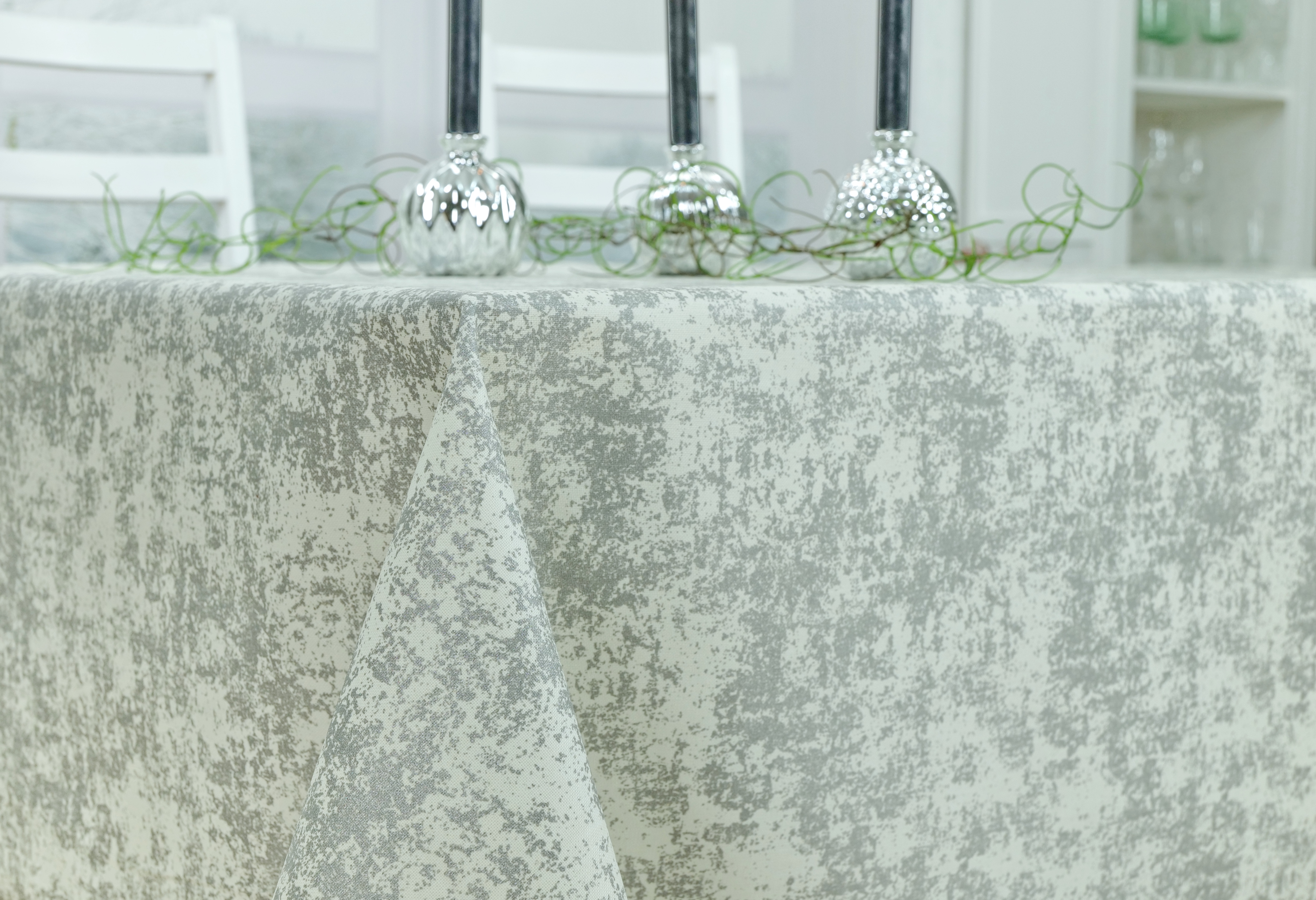 Abwaschbare Tischdecke Creme Siber marmoriert Thasos ab 80x80 cm - 140x140 cm QUADRATISCH