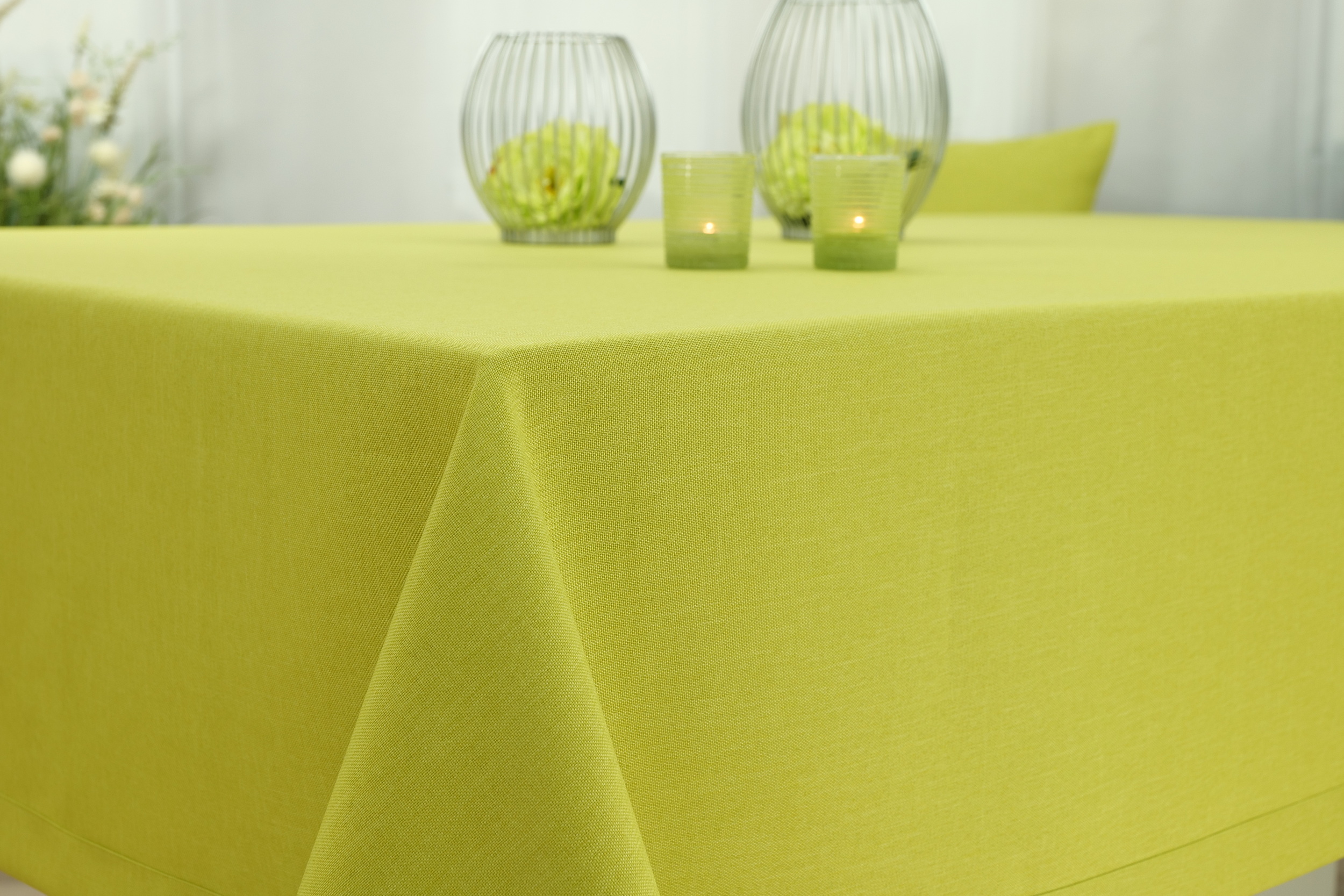 Tischdecke mit Fleckschutz Frühlingsgrün Uni Leinenoptik Valerie Breite 120 cm