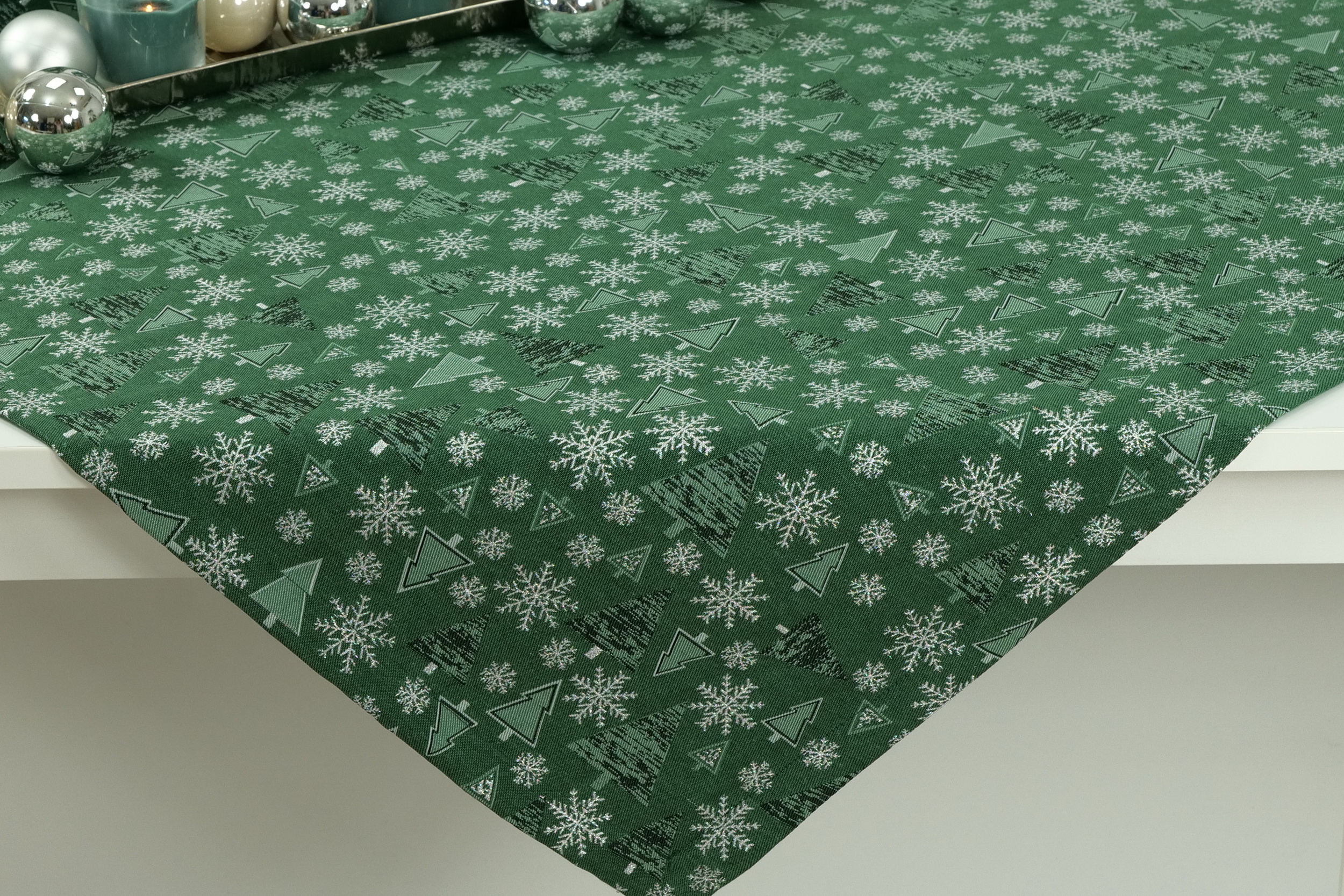 Weihnachtstischdecke Grün Silber Muster Festlichkeit ab 80x80 cm - 200x200 cm QUADRATISCH