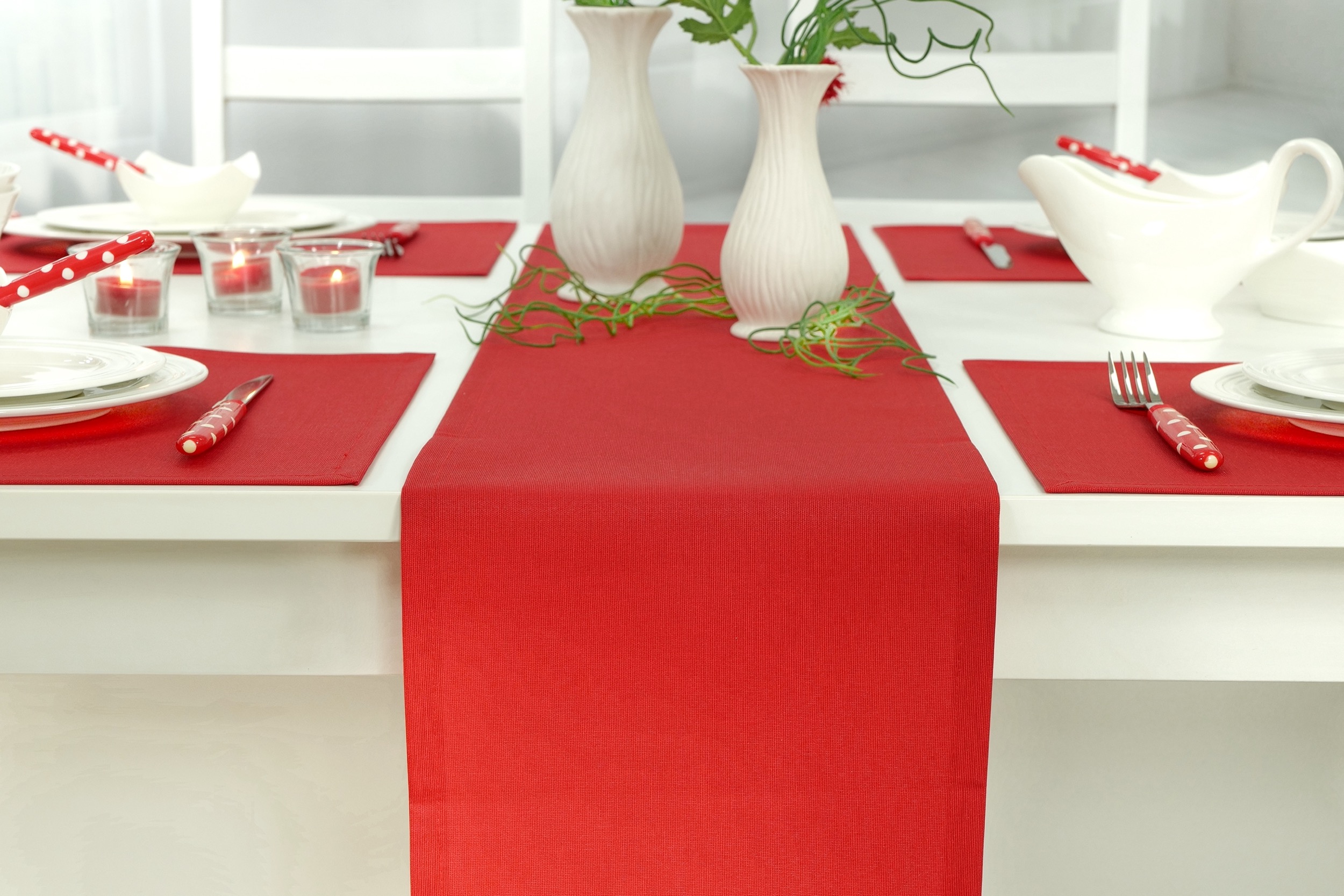 Abwaschbare Tischläufer Rot uni Lona Breite 30 cm