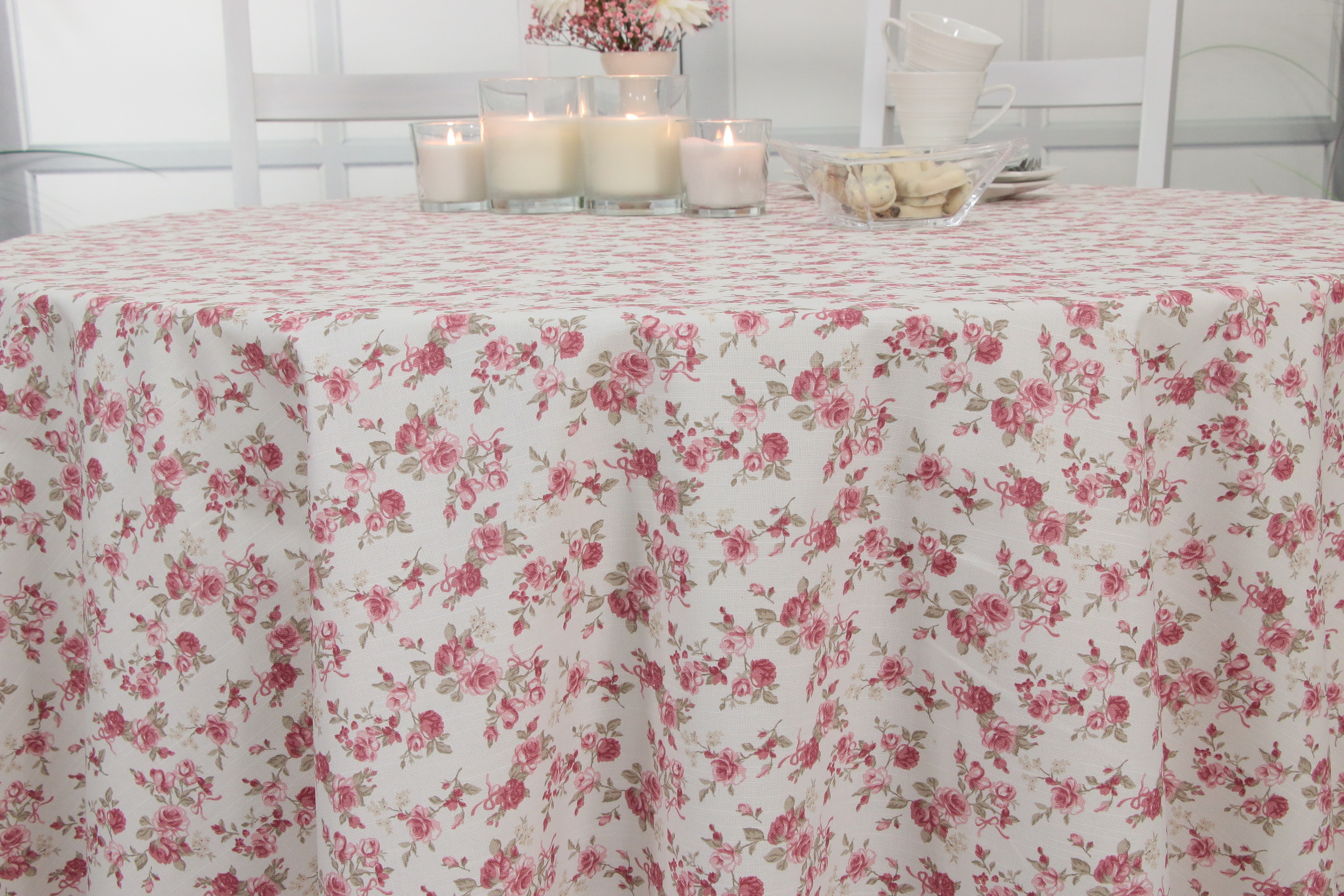 Tischdecke abwaschbar Weiß Rosa Taupe Rose ab Ø 80 cm bis 138 cm RUND