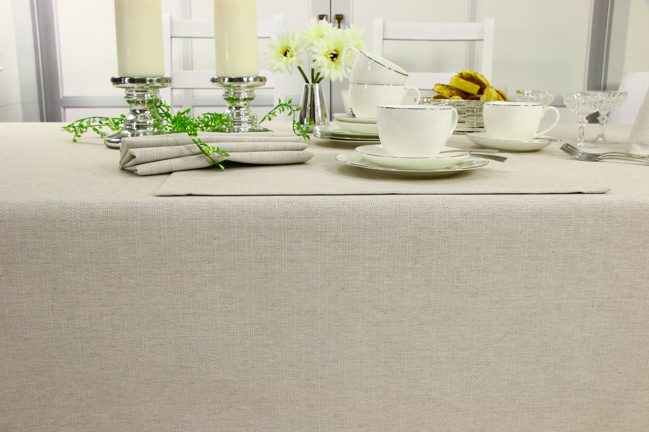Tischdecke mit Fleckschutz Evita Perlbeige Uni Breite 160 cm