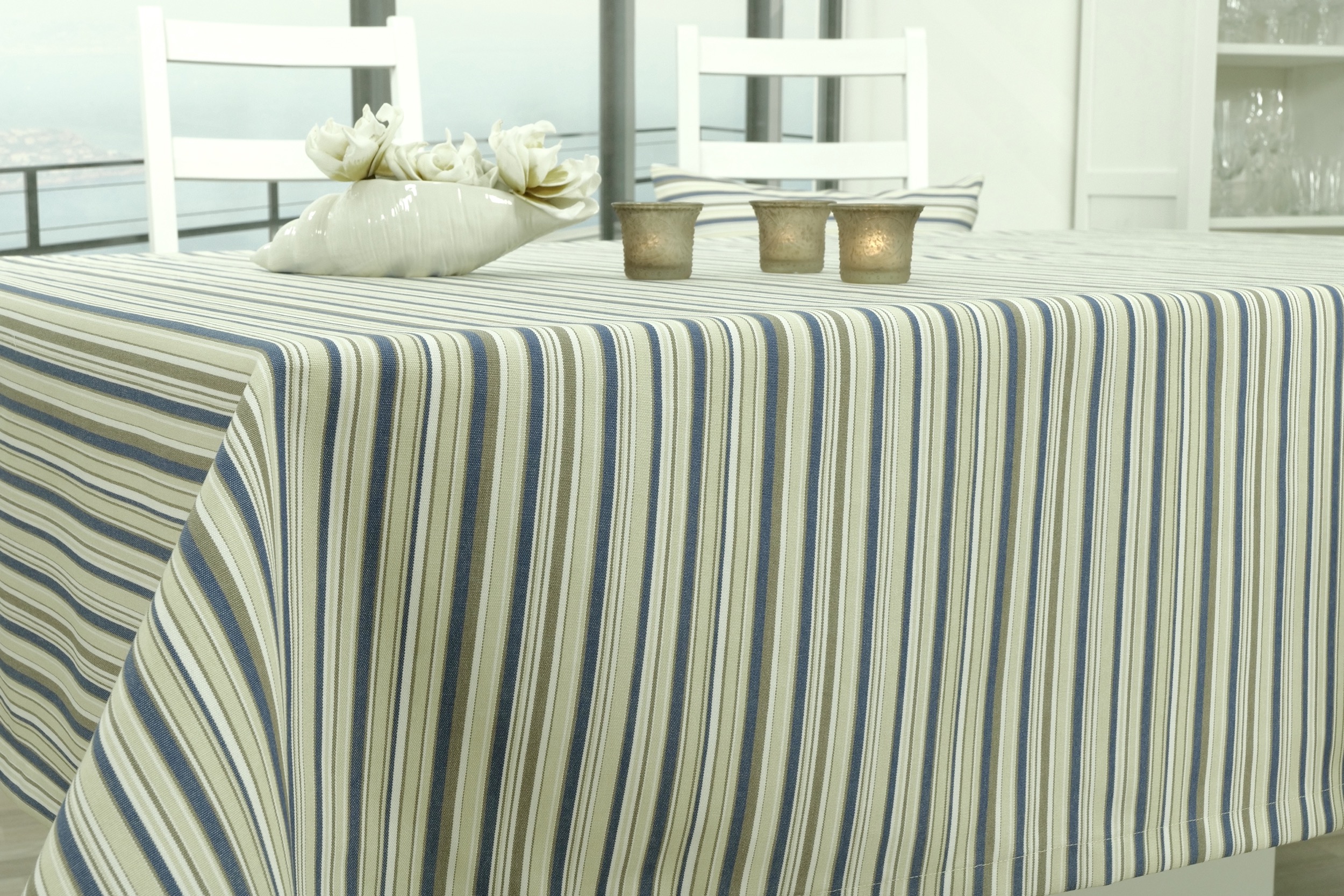 Tischdecke mit Fleckschutz Blau striped Outside Breite 120 cm