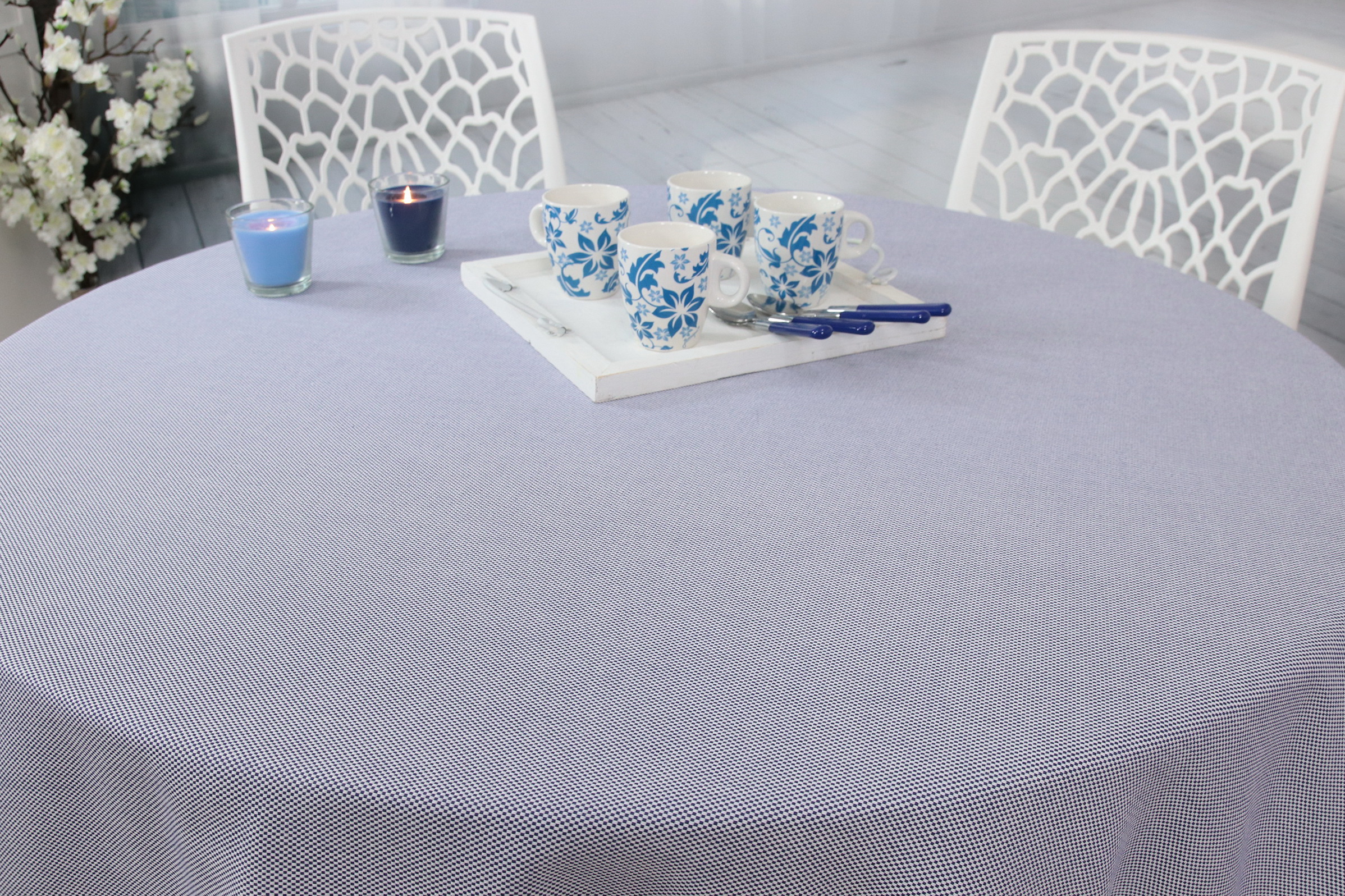 Tischdecke Blau Weiß feines Muster Bonita RUND Größe: Ø80 - Ø200 cm