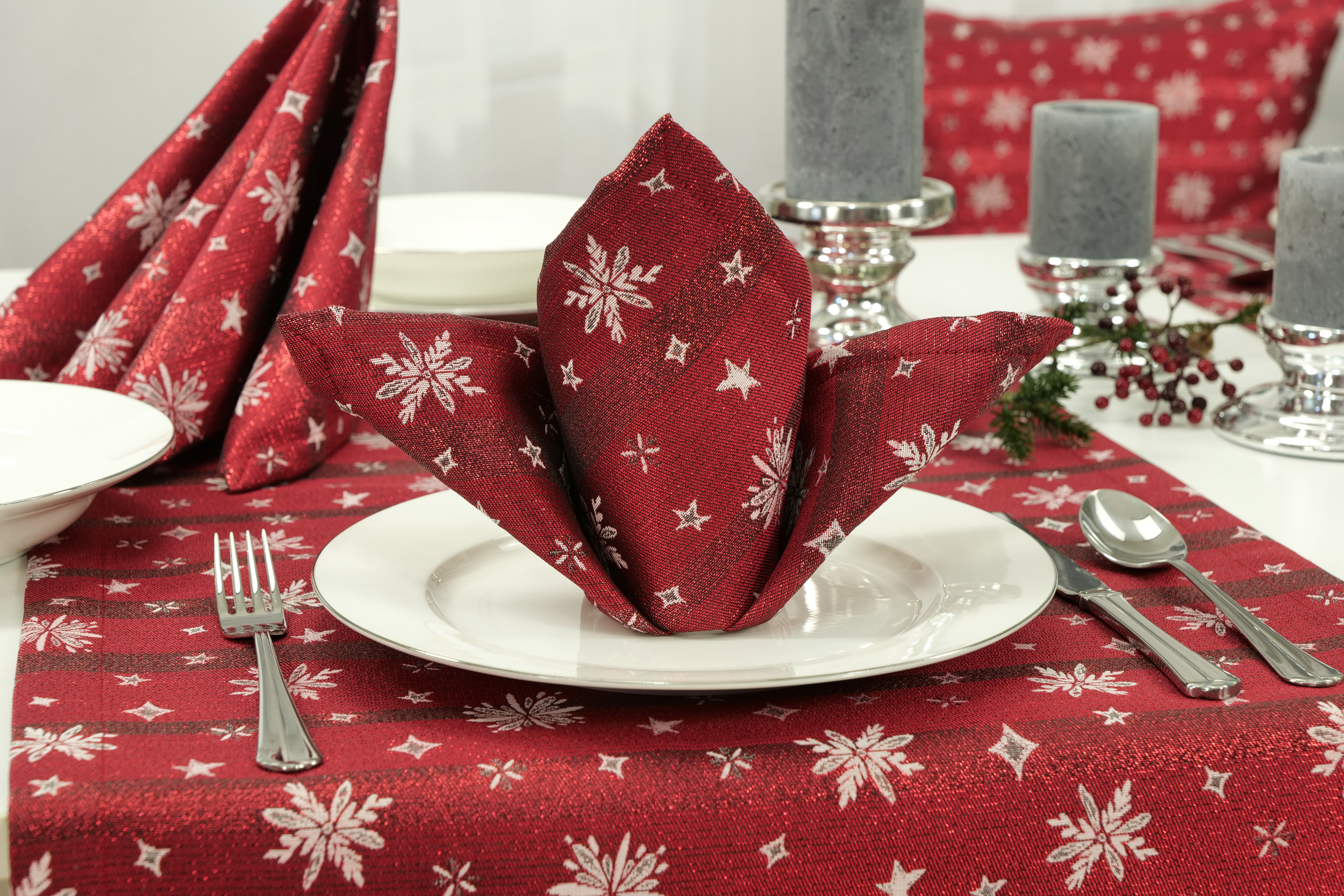 Jacquard Stoffserviette Weihnachten Rot glitzernd Muster Navidad Größe 40x40 cm