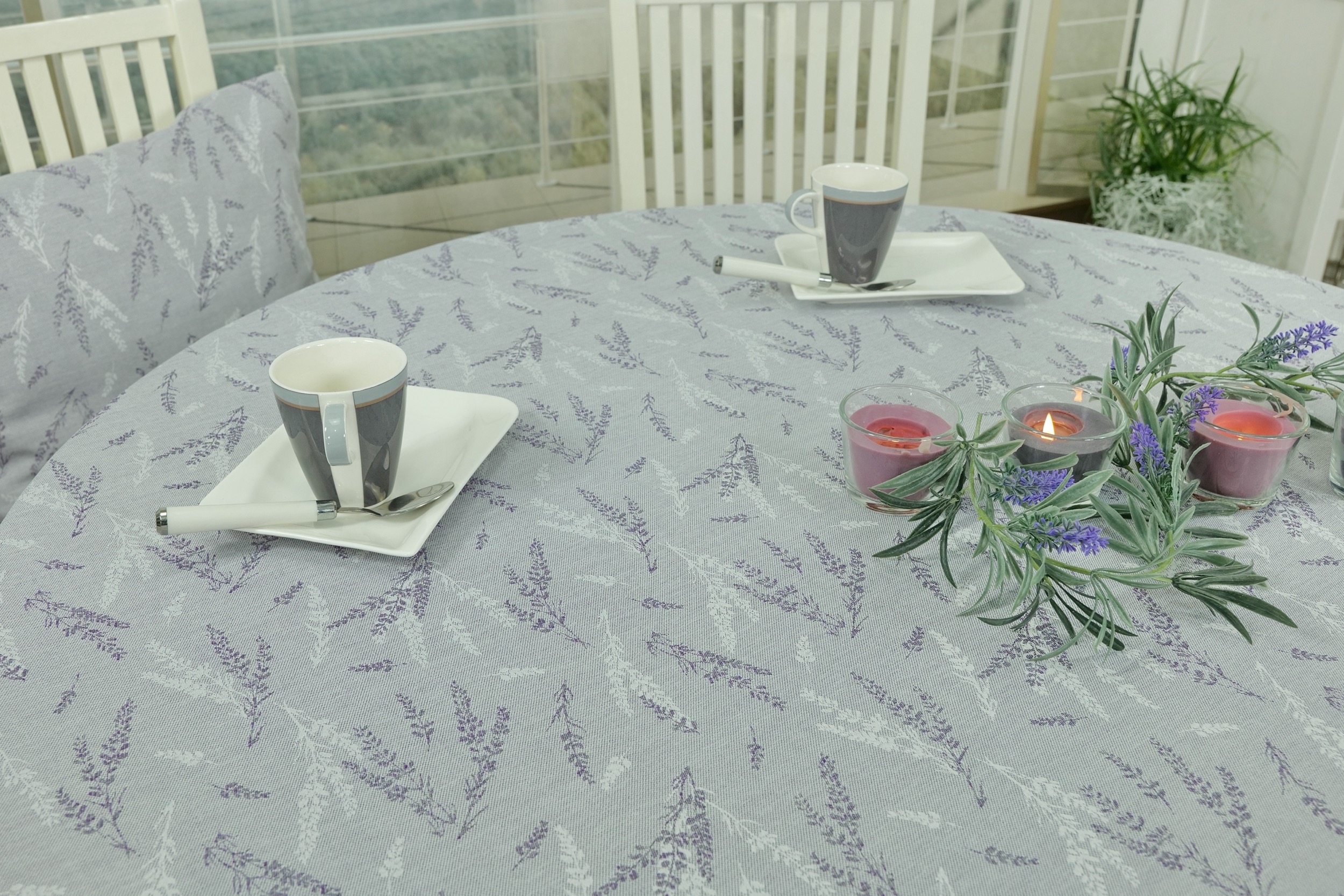 Tischdecke mit Fleckschutz Hellgrau Violett Lavendel Breite 140 cm OVAL