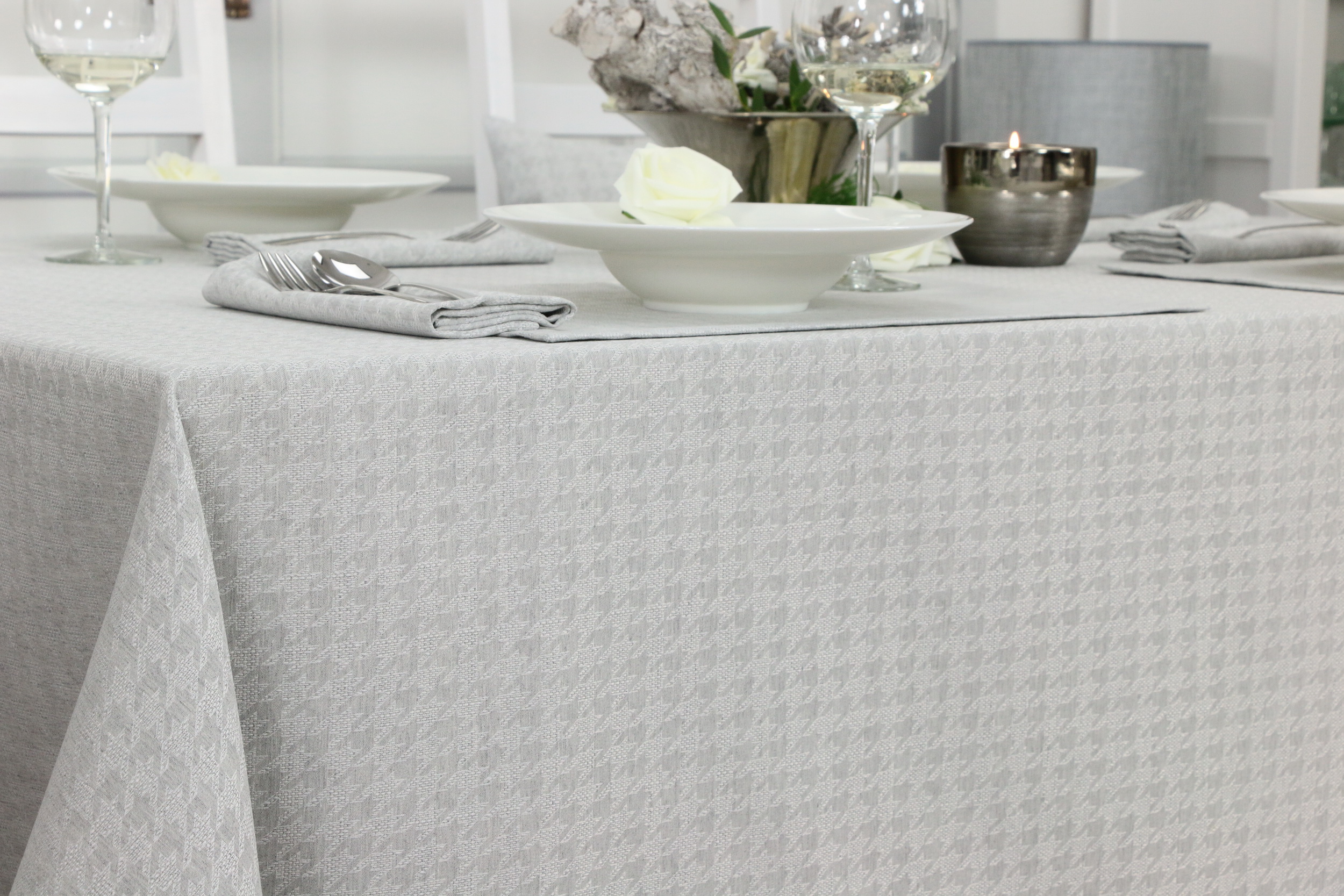 Tischdecke mit Fleckschutz Evita Perlgrau Muster Breite 100 cm