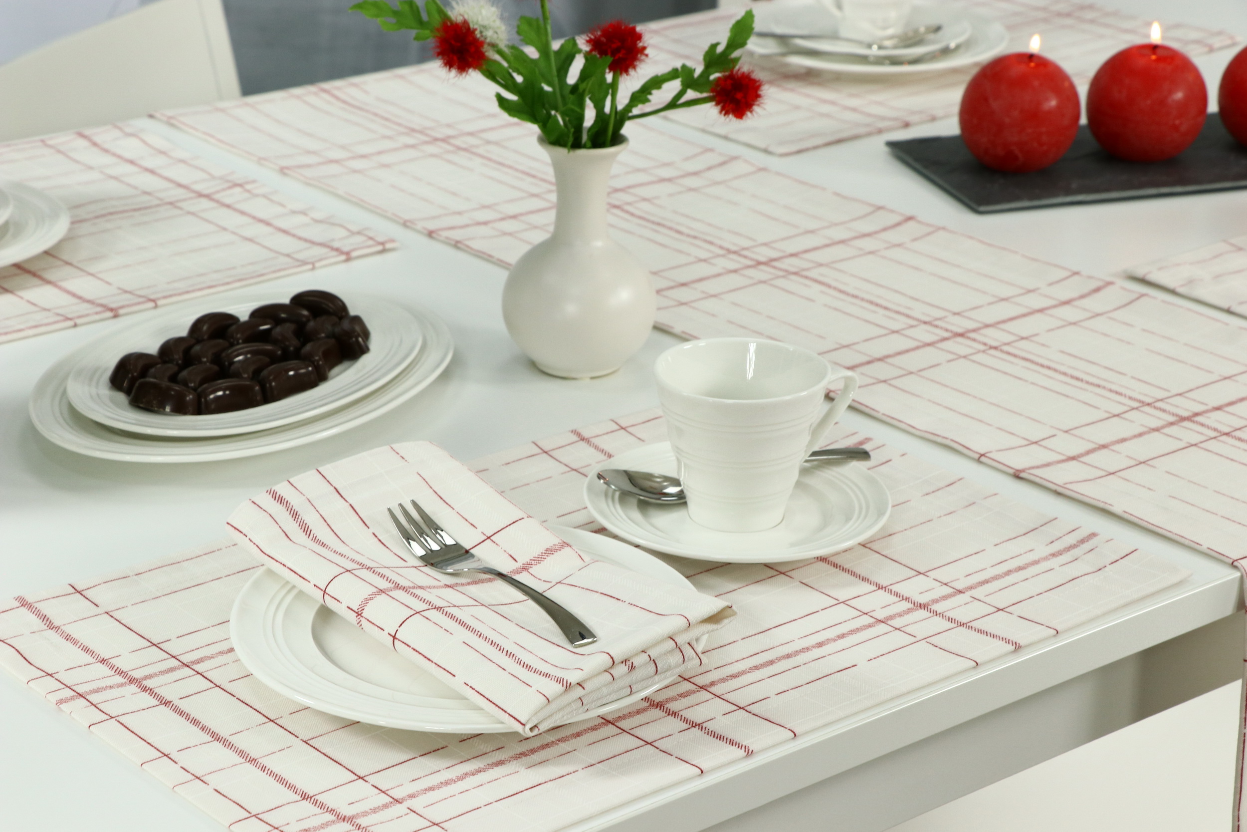 Tischset Checkered Creme Rot Karo Größe 30x48 cm
