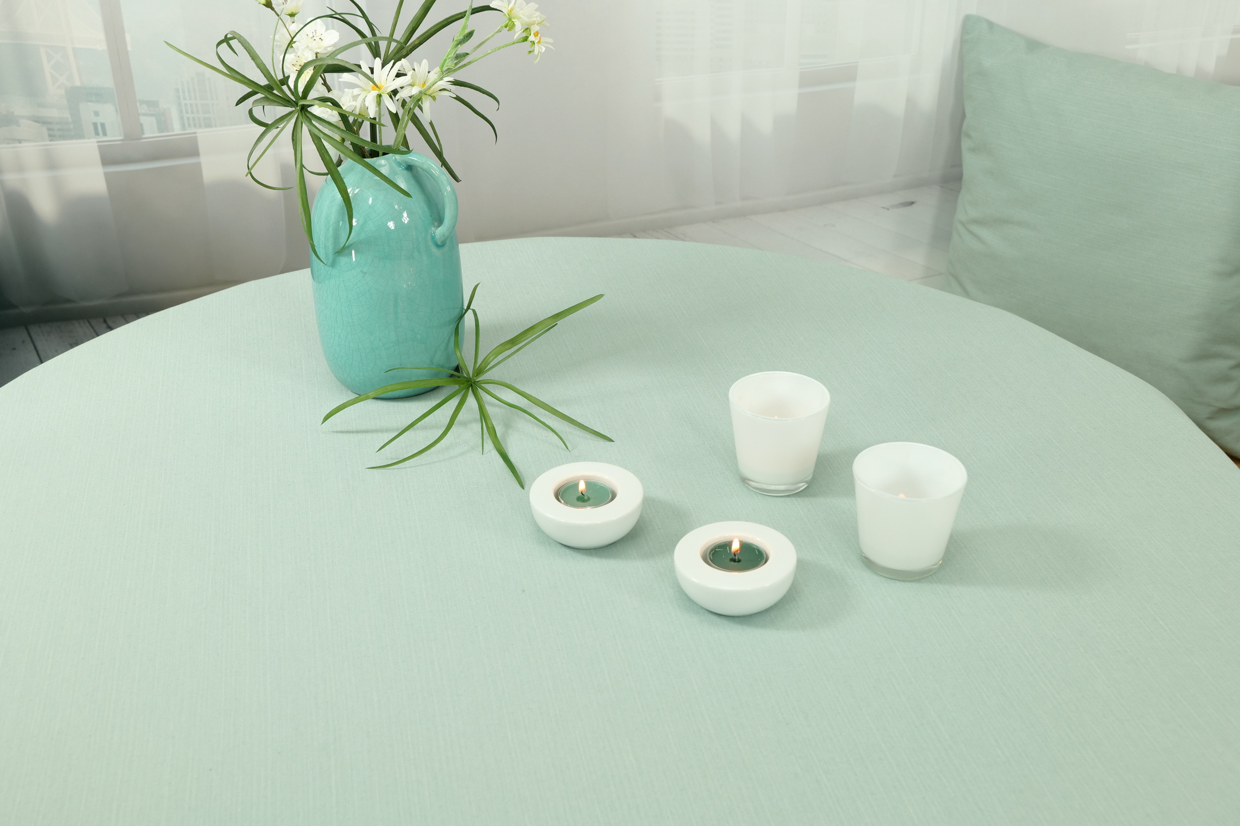 Tischdecke pastell Grün einfarbig Breite 130 cm OVAL