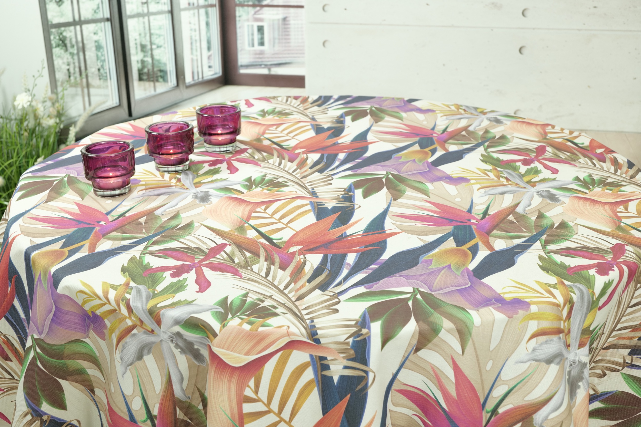 Tischdecke abwaschbar Muster tropische Pflanzen Paradiso ab 80 cm bis 138 cm RUND
