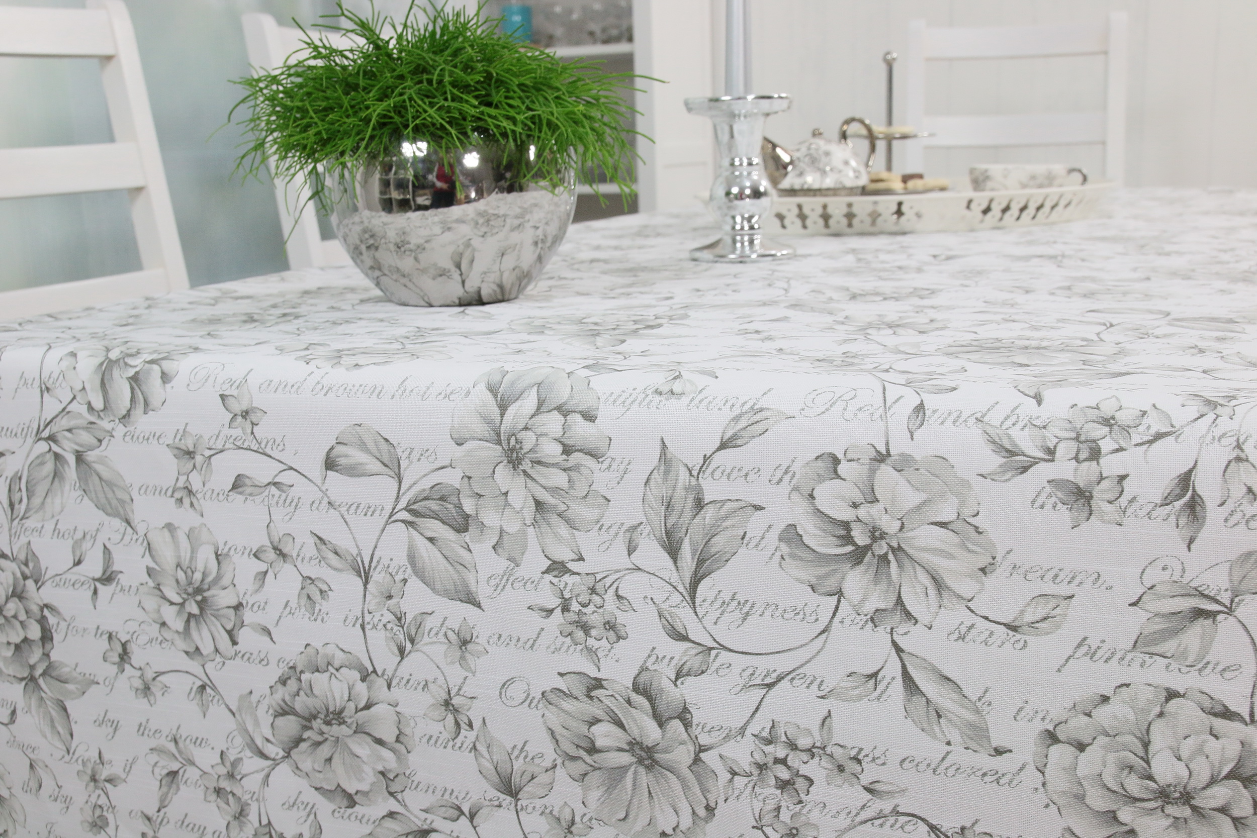 Abwaschbare Tischdecke Grau Weiß Blume QUADRATISCH Größe: 80x80 - 138x138 cm