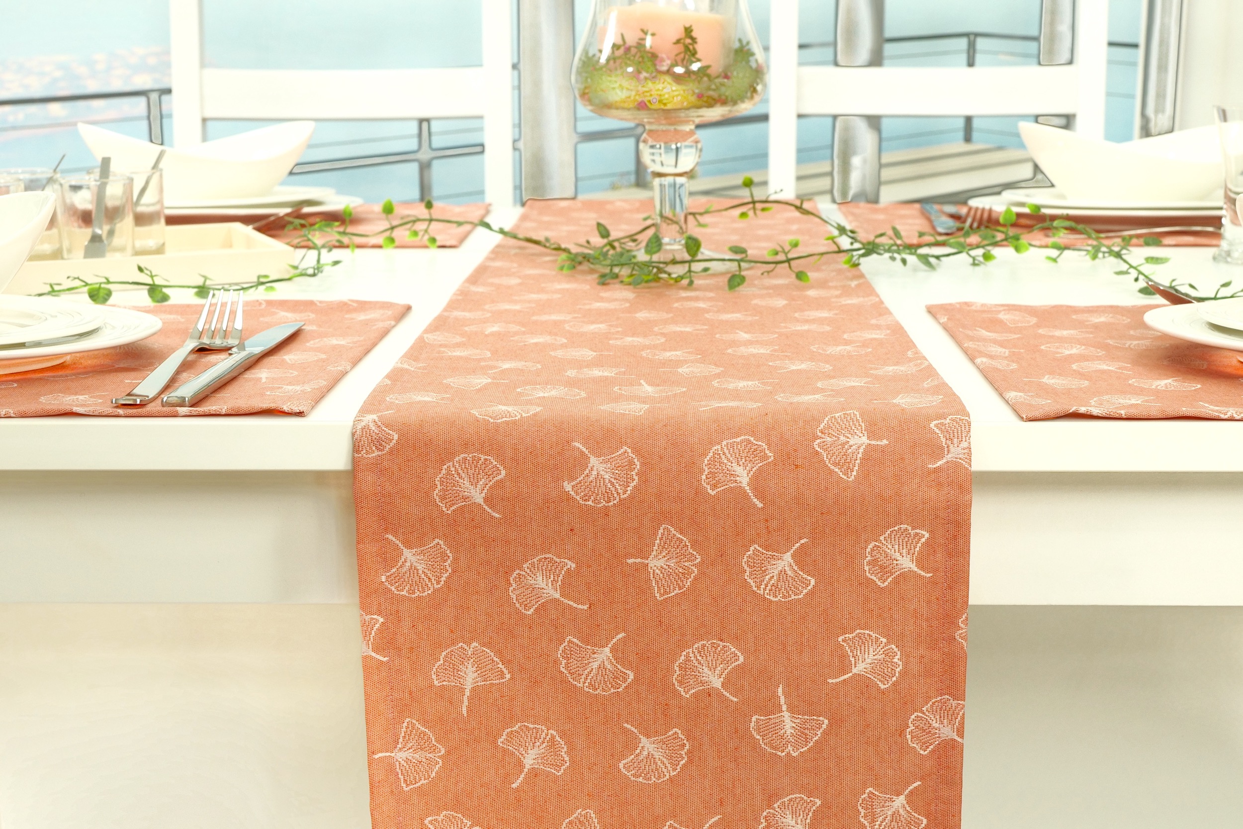 Tischläufer abwaschbar Orange Muster Malta Breite 25 cm