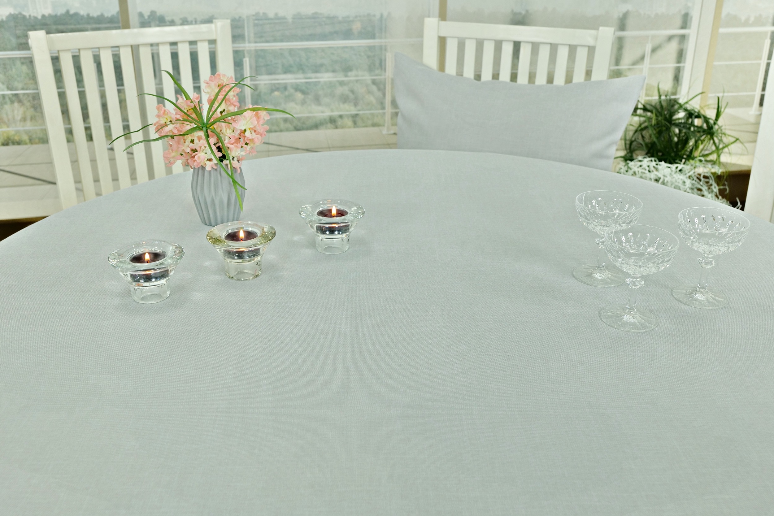 Tischdecke mit Fleckschutz Grau uni Leinenoptik Valerie Breite 140 cm OVAL