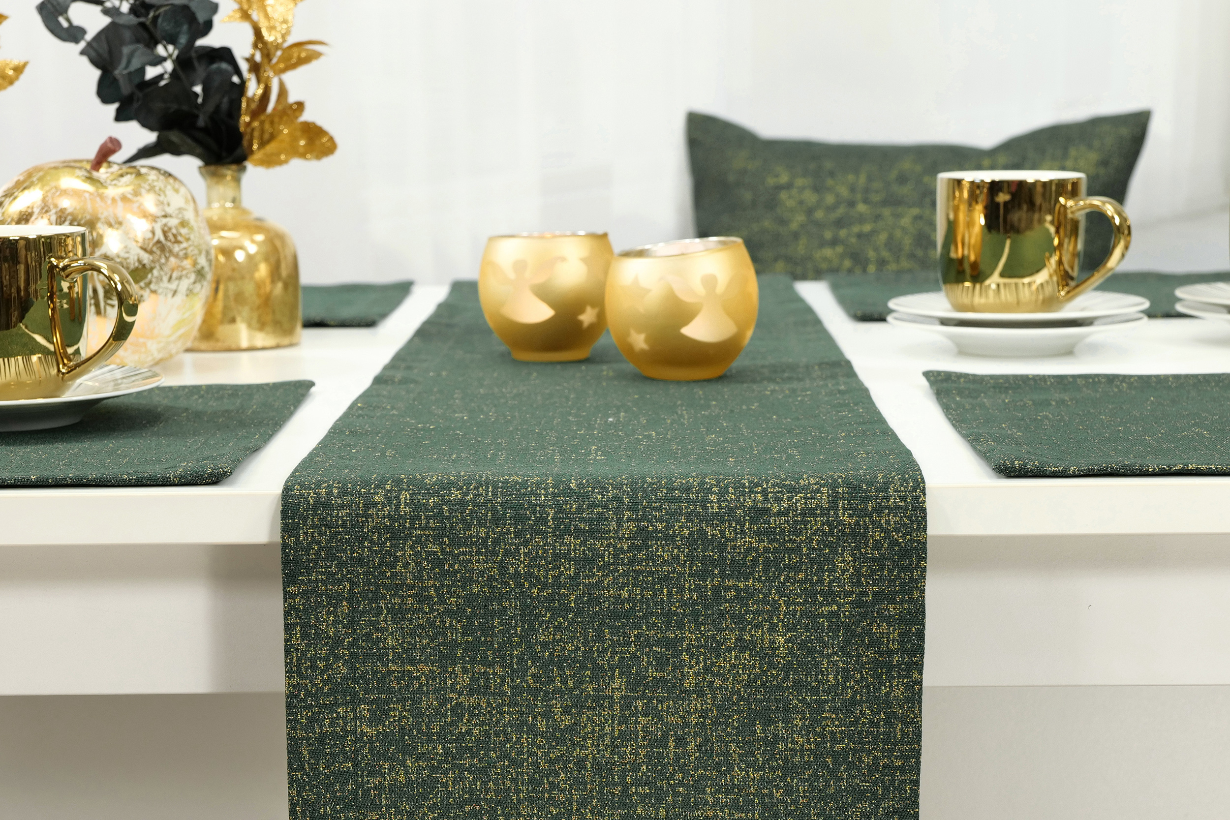 Tischläufer Weihnachten Dunkelgrün Gold Glitzertraum Breite 25 cm