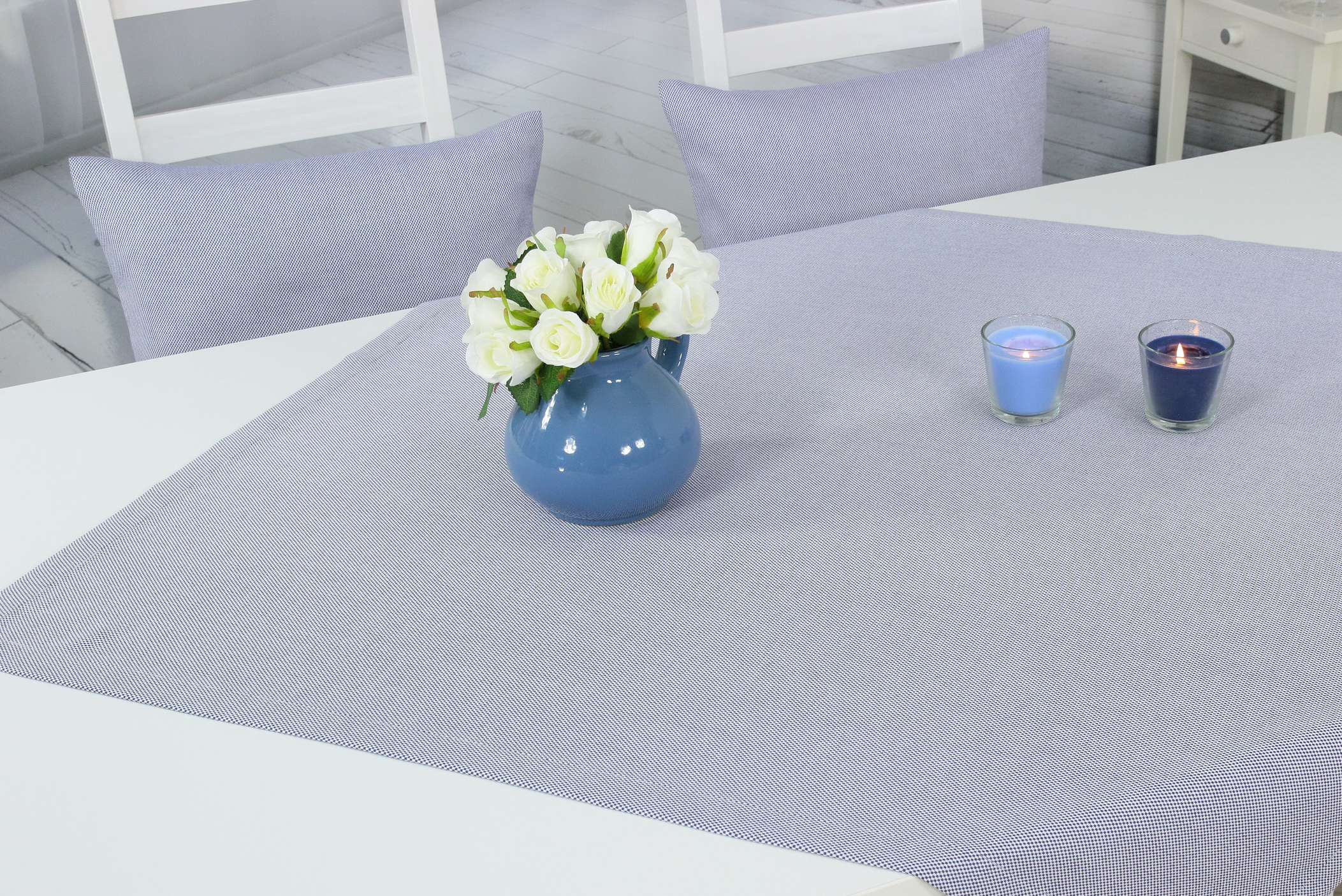 Tischdecke Blau Weiß feines Muster Bonita QUADRATISCH Größe: 80x80 - 200x200 cm