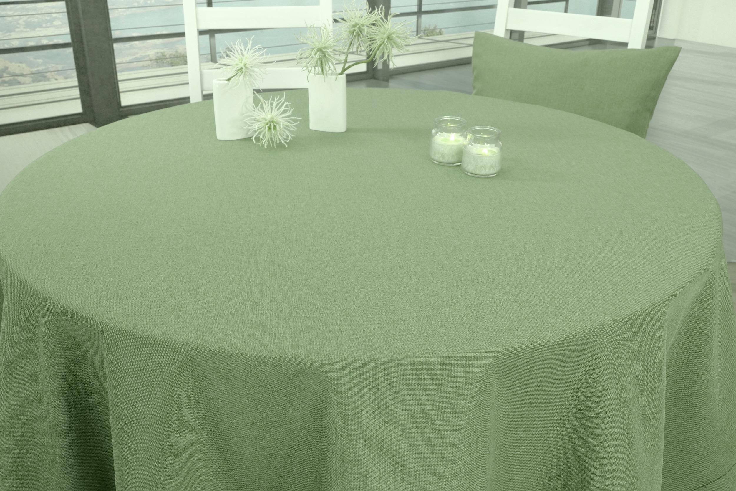 Edle Tischdecke Grün einfarbig Peony ab 80 cm bis 200 cm RUND