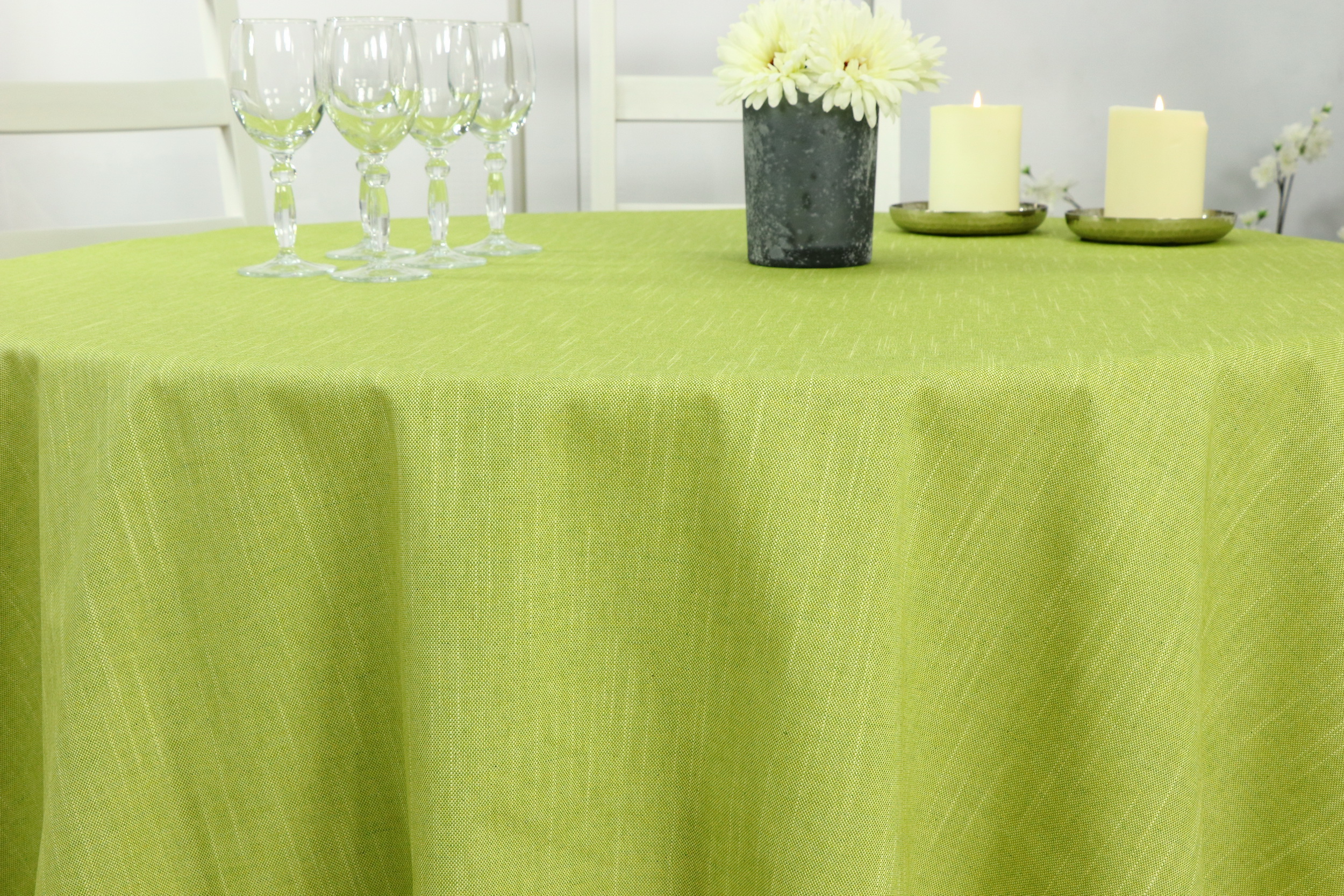 Abwaschbare Tischdecke Grün einfarbig Perla ab Ø 80 cm bis 138 cm RUND