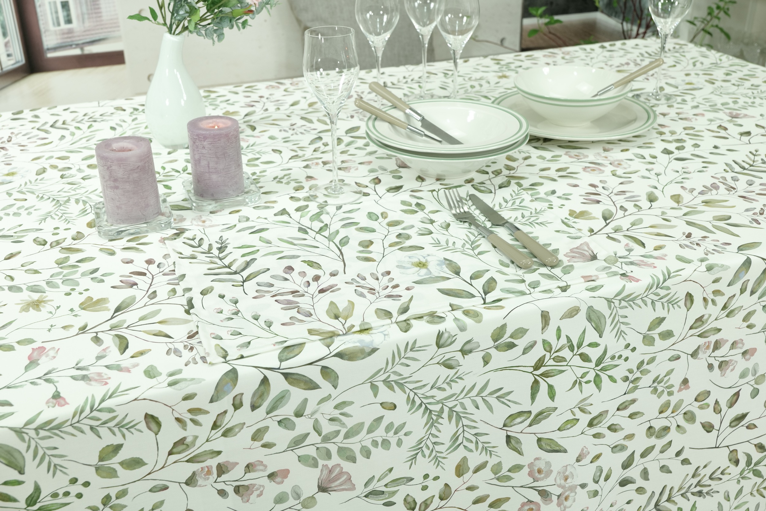 Tischdecke abwaschbar Muster Rosa Oliv Mariella Breite 90 cm