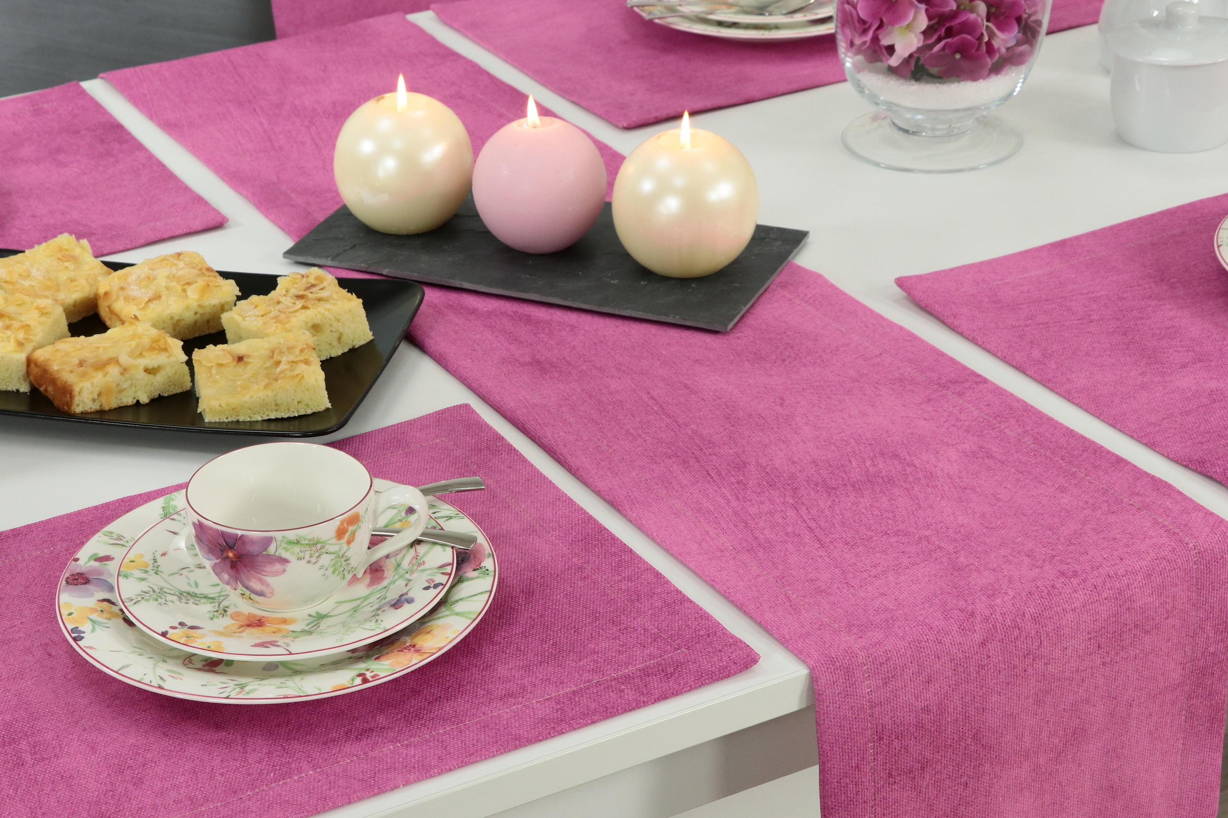 Garten Tischläufer mit Fleckschutz Perl Pink uni Breite 25 cm