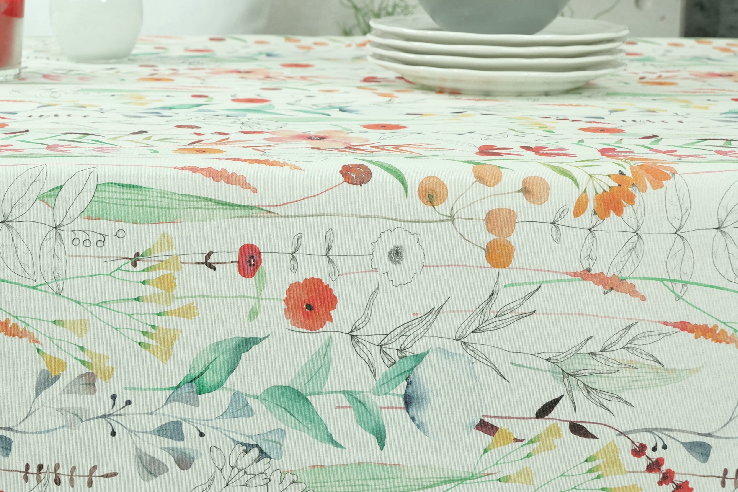 Tischdecke abwaschbar Muster bunte Pflanzen Beatrice Breite 100 cm