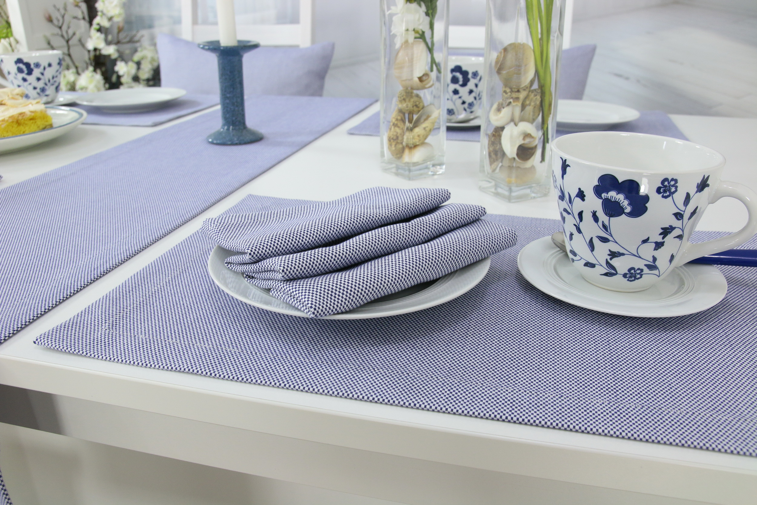 Tischset Blau Weiß feines Muster Bonita Größe 30x48 cm
