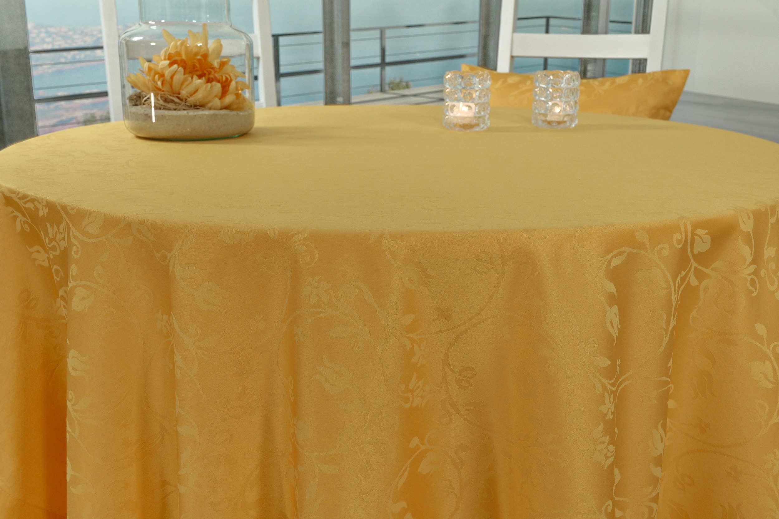 Tischdecke mit Fleckschutz Gelb Blütenranke Fresh ab 80 cm bis 200 cm RUND
