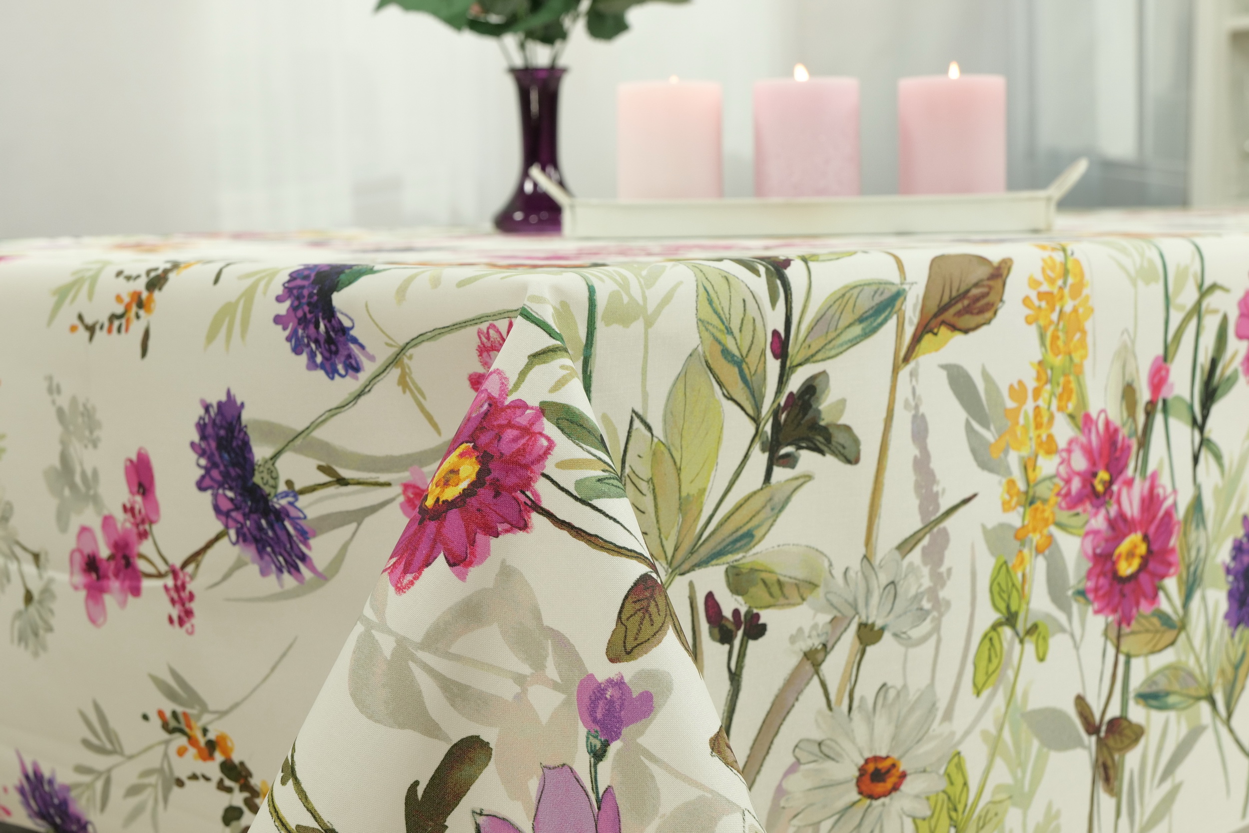Tischdecke abwaschbar mit Blumenmuster Bellissimo Breite 120 cm