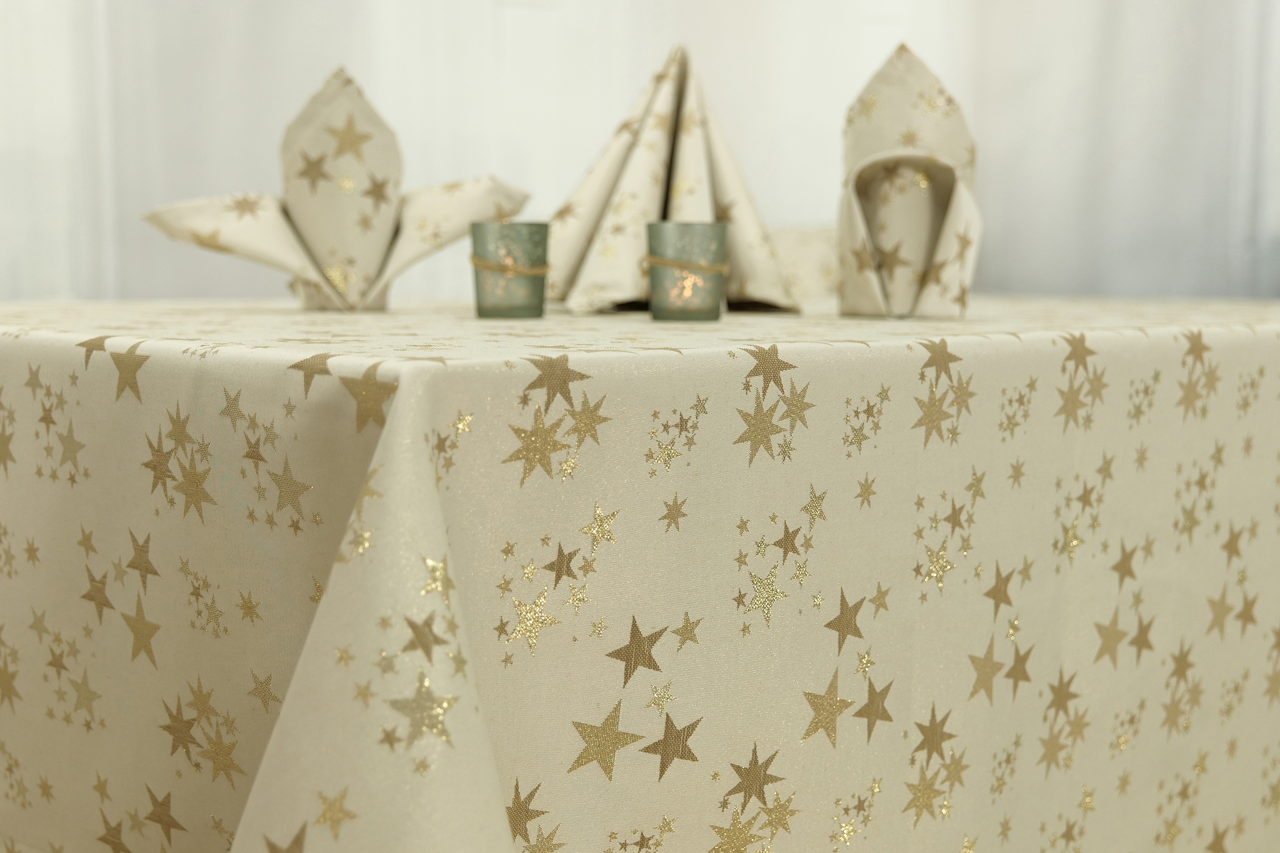 Tischdecke mit Fleckschutz Beige Gold Sternenpracht Breite 100 cm
