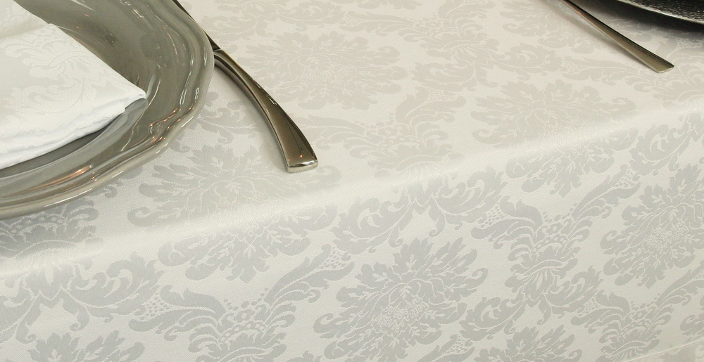 Tischwäsche Weiß Ornamente mit Fleckschutz Breite 130 cm