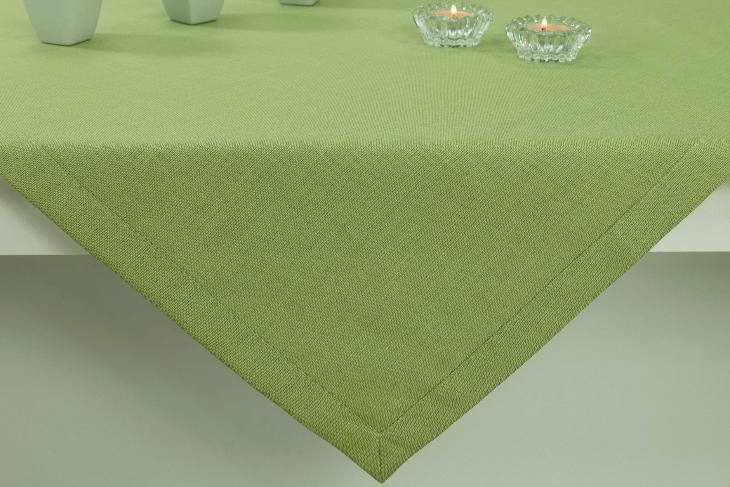 Tischdecke mit Fleckschutz Frühlingsgrün uni Leinenoptik Valerie ab 80x80 cm - 200x200 cm QUADRATISC