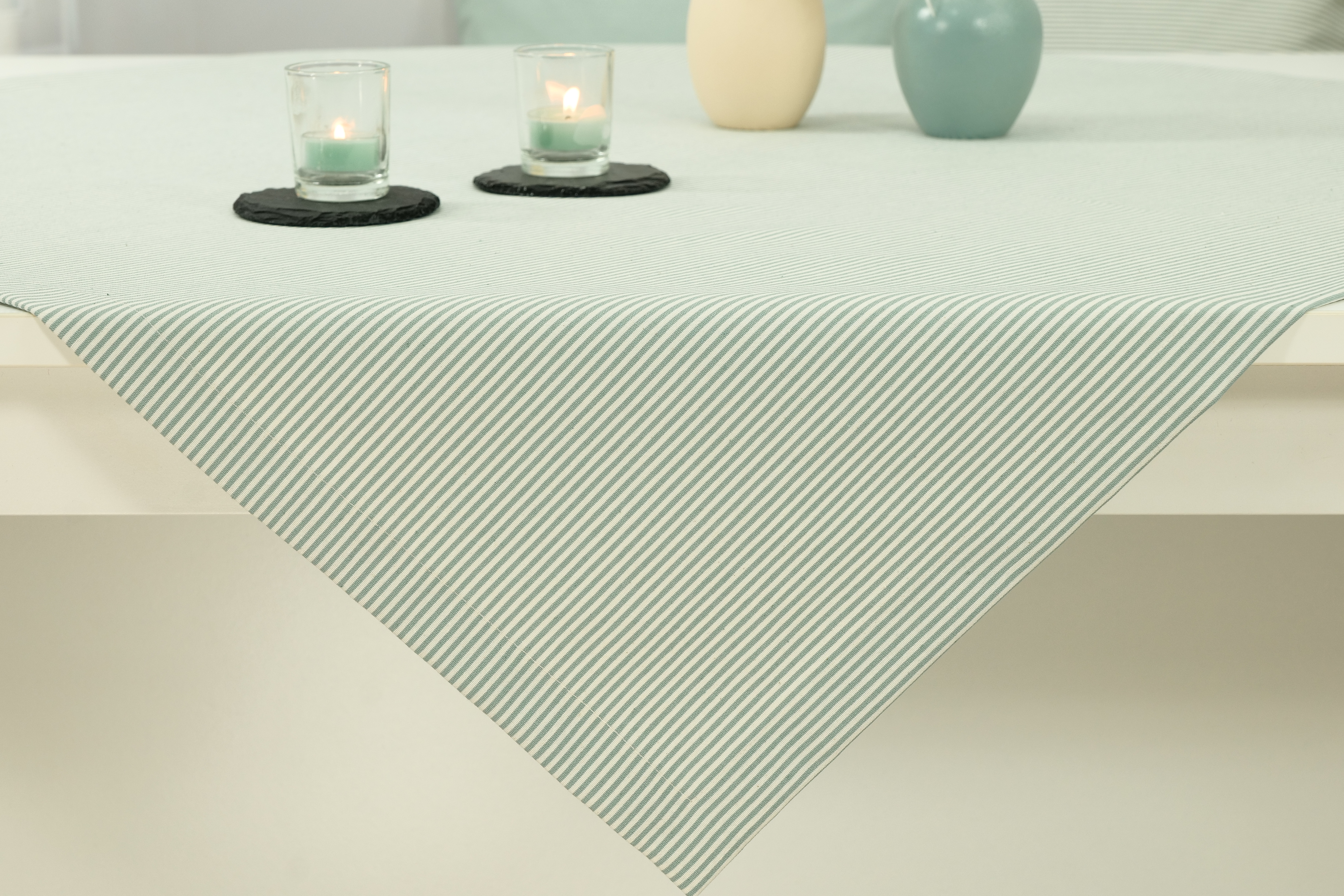 Tischdecke pastell Grün Streifen ab 80x80 cm bis 200x200 cm QUADRATISCH